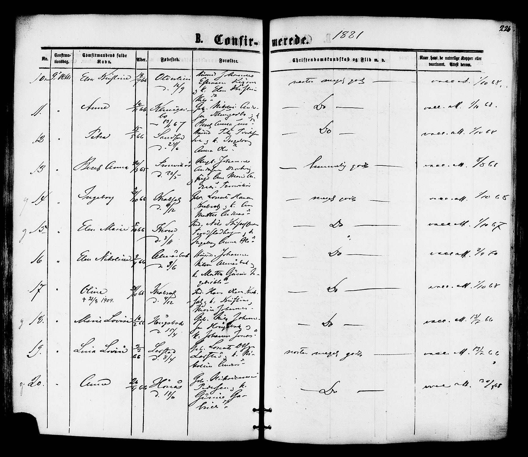 Ministerialprotokoller, klokkerbøker og fødselsregistre - Nord-Trøndelag, AV/SAT-A-1458/701/L0009: Parish register (official) no. 701A09 /1, 1864-1882, p. 226