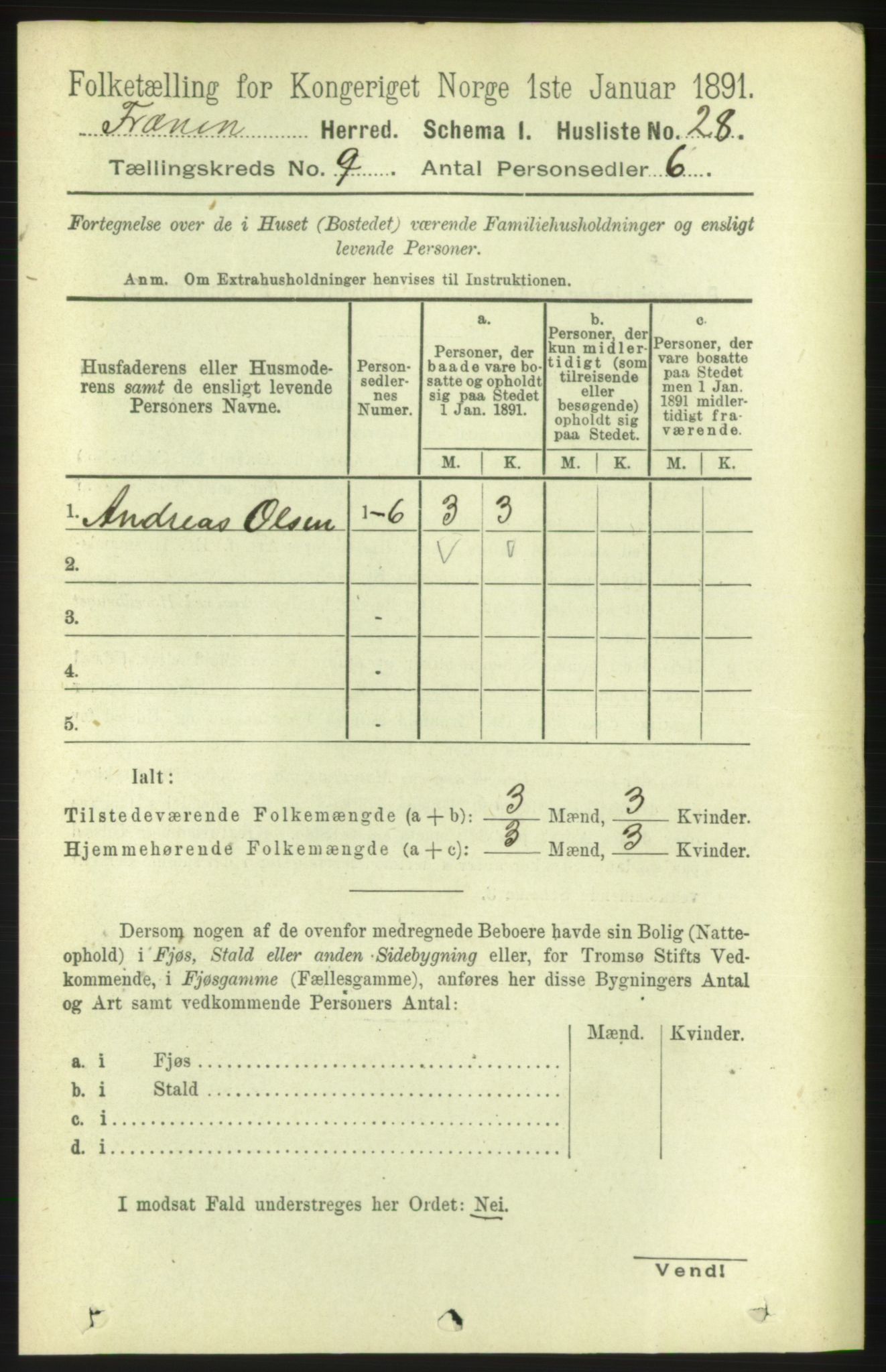 RA, 1891 census for 1548 Fræna, 1891, p. 2845