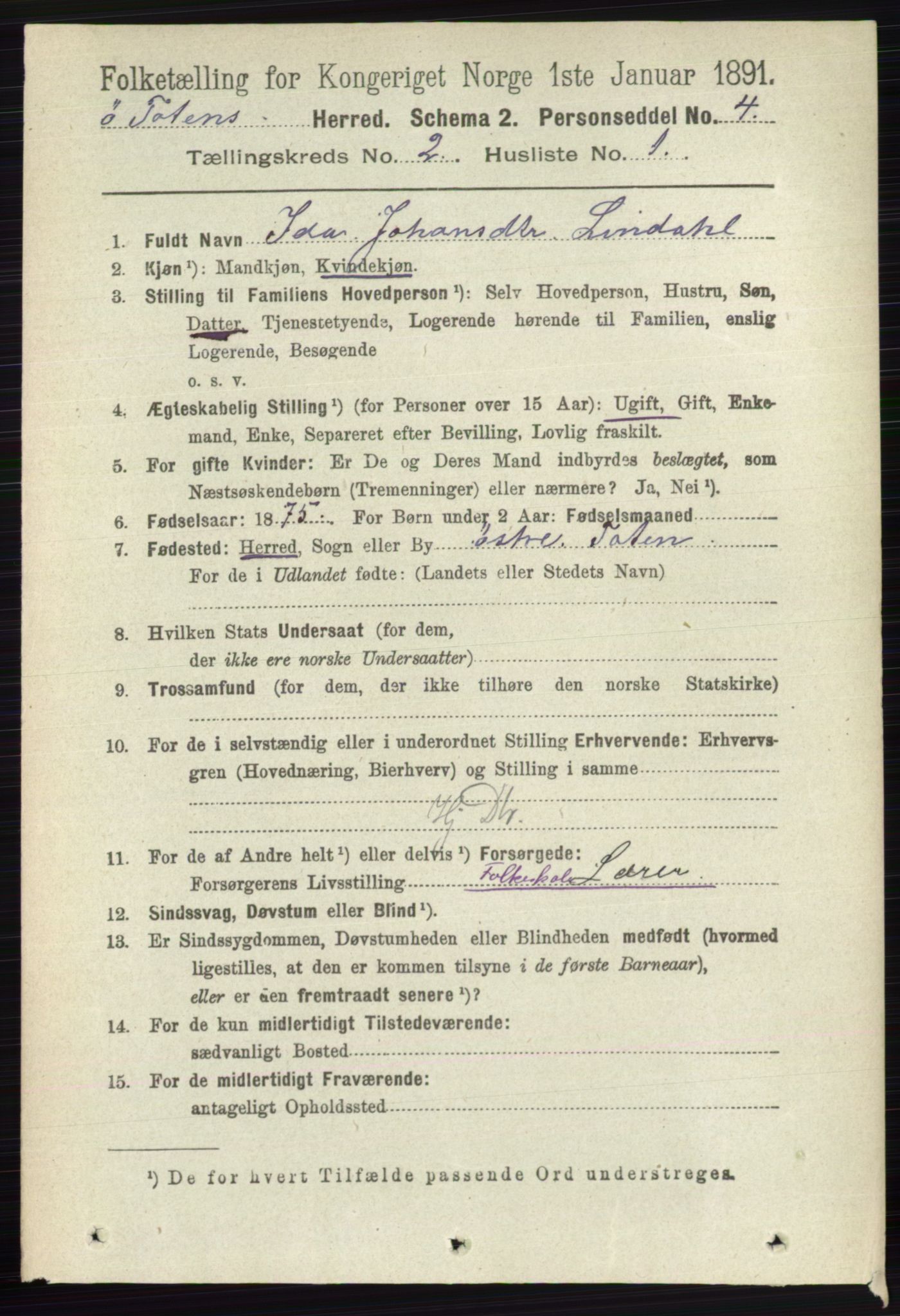 RA, 1891 census for 0528 Østre Toten, 1891, p. 797