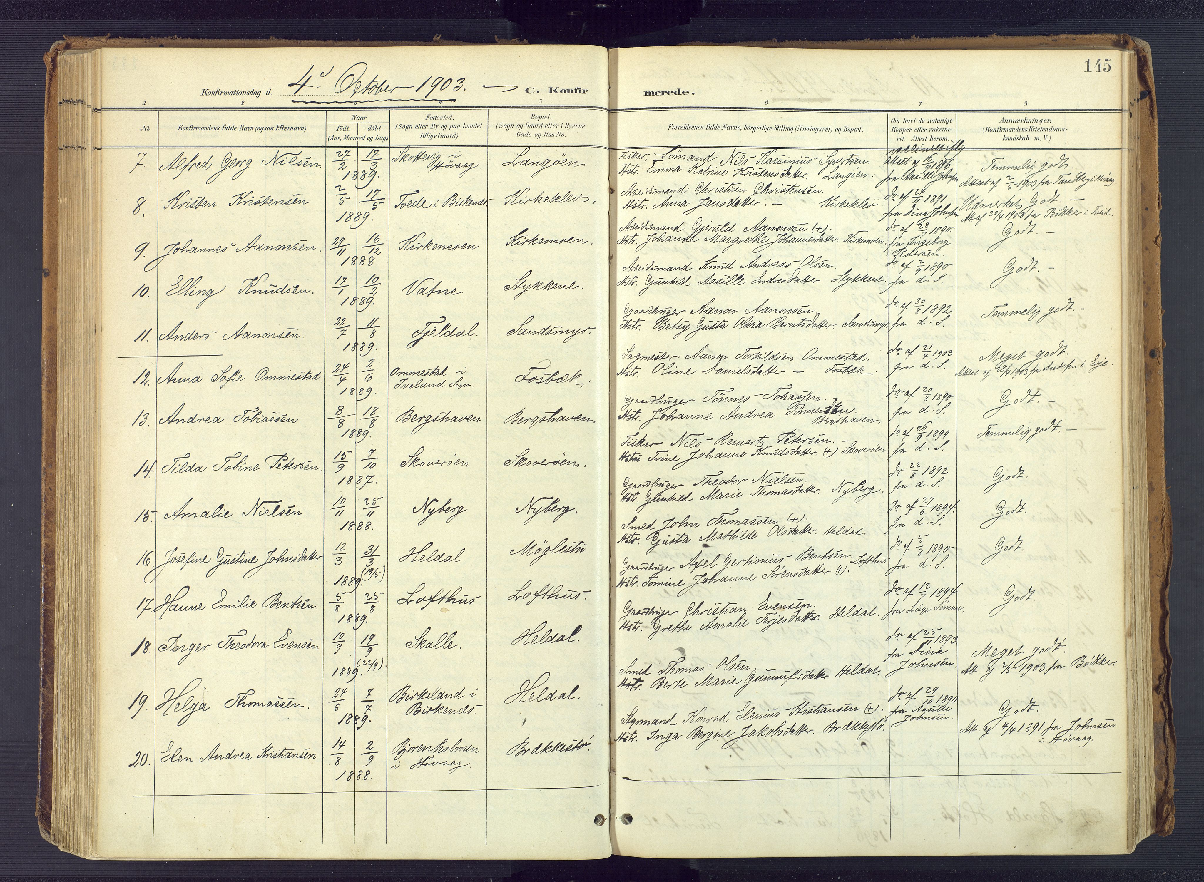 Vestre Moland sokneprestkontor, SAK/1111-0046/F/Fa/Fab/L0010: Parish register (official) no. A 10, 1900-1926, p. 145