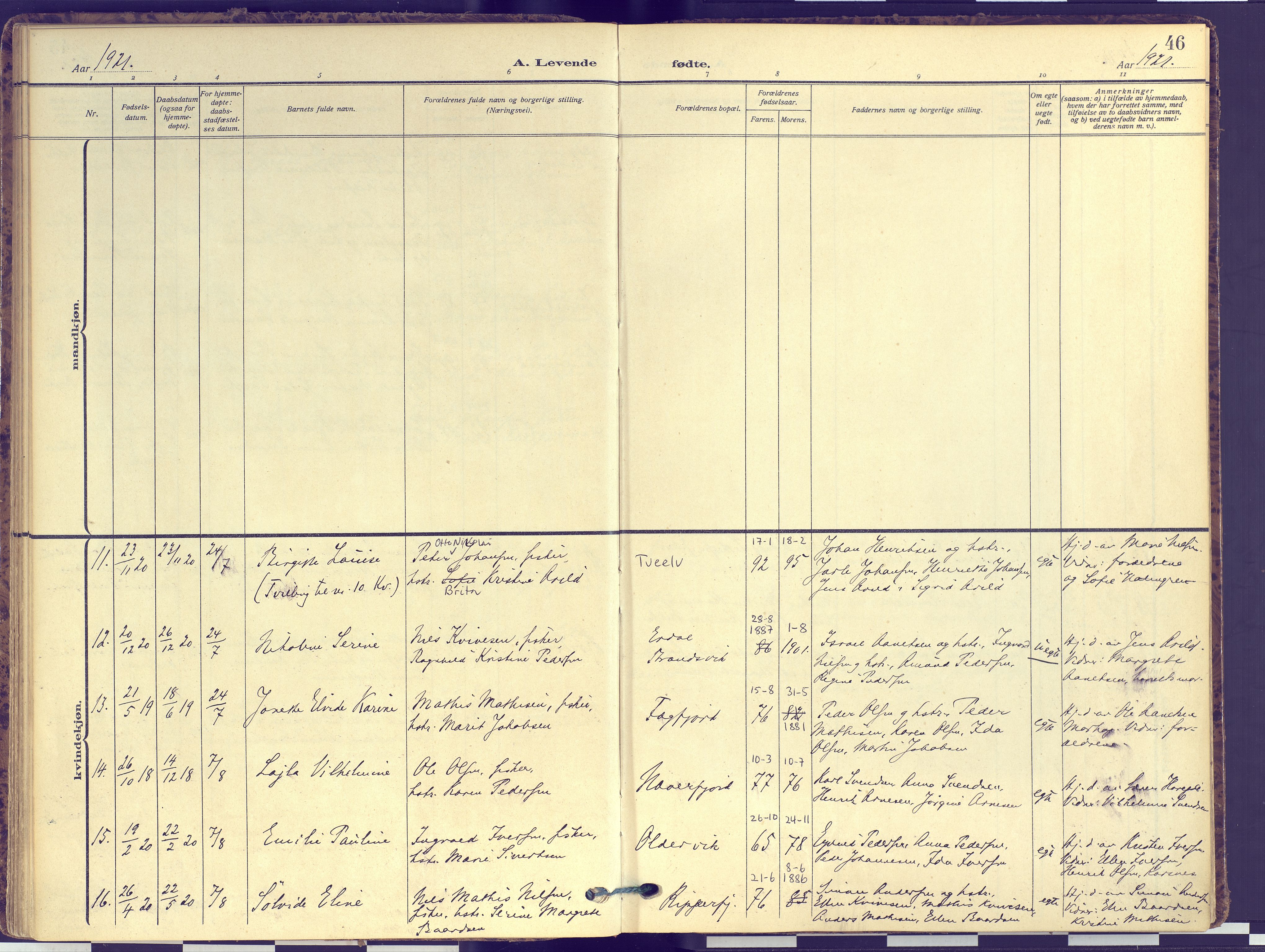 Hammerfest sokneprestkontor, AV/SATØ-S-1347/H/Ha/L0016.kirke: Parish register (official) no. 16, 1908-1923, p. 46