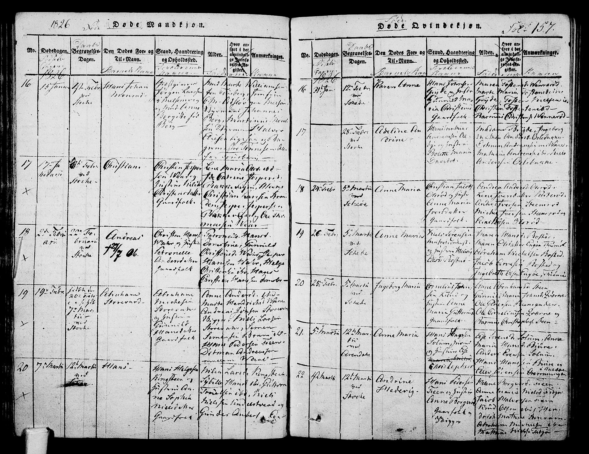 Stokke kirkebøker, SAKO/A-320/F/Fa/L0005: Parish register (official) no. I 5, 1815-1826, p. 157