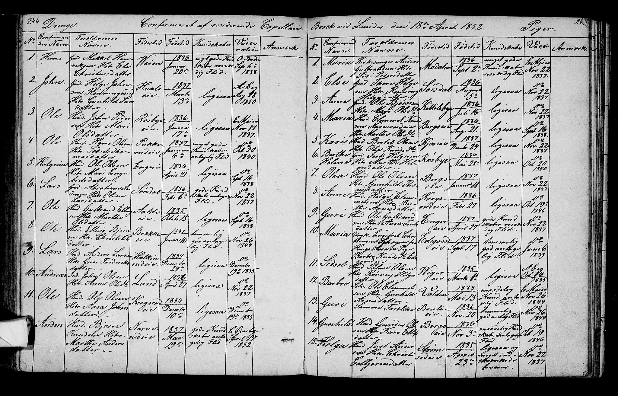 Lunder kirkebøker, SAKO/A-629/G/Ga/L0002: Parish register (copy) no. I 2, 1849-1868, p. 246-247