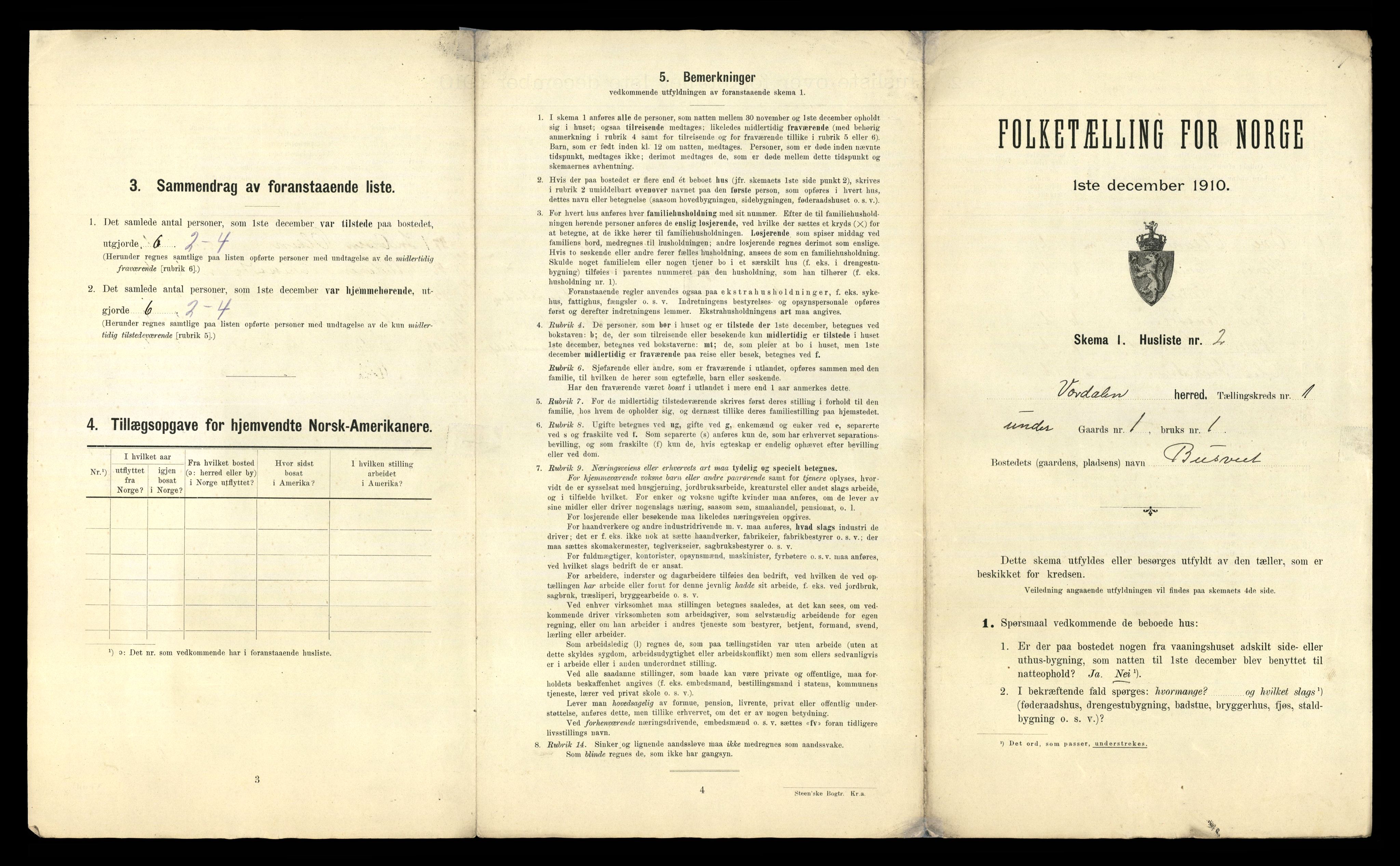 RA, 1910 census for Verdal, 1910, p. 60