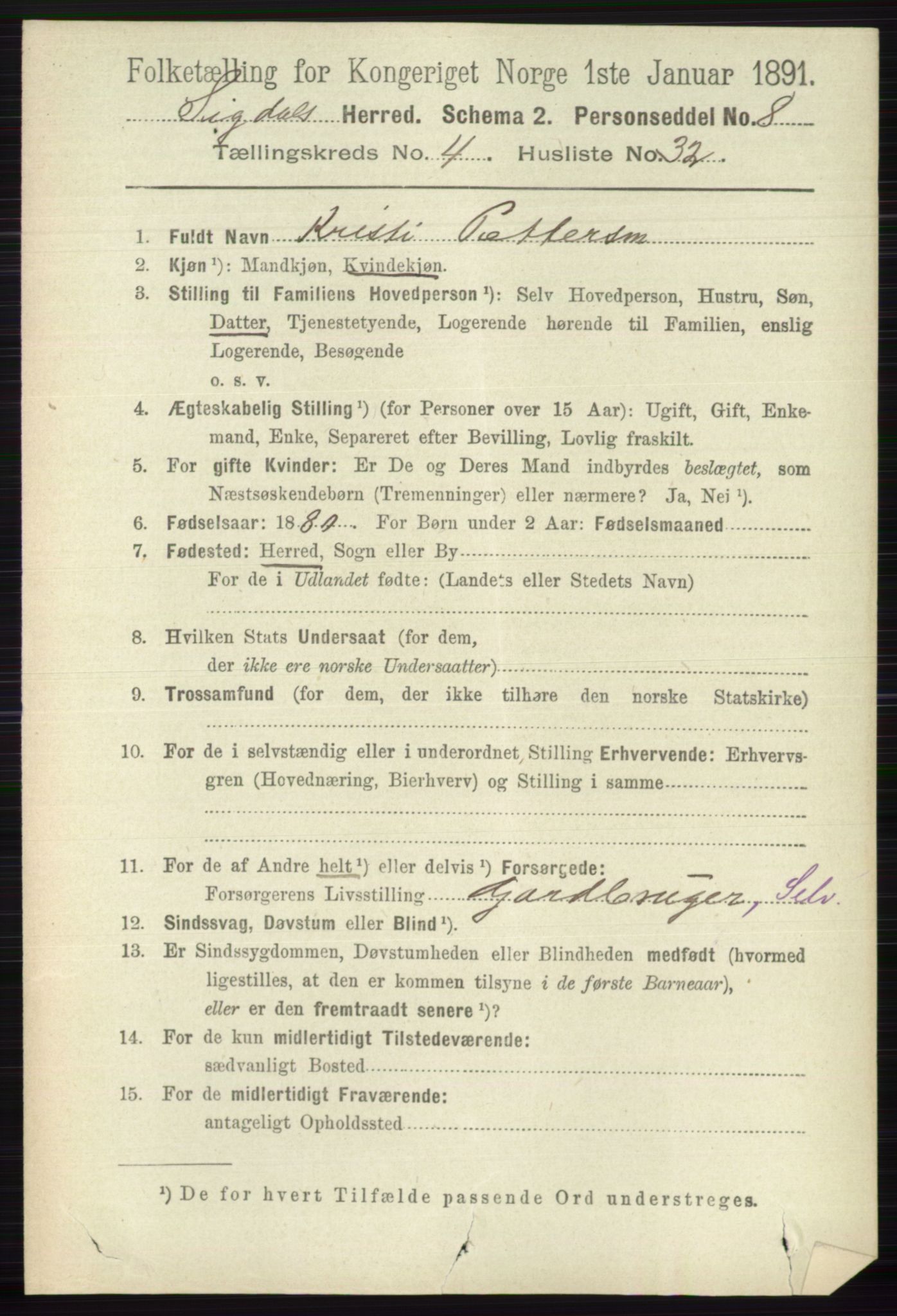 RA, 1891 census for 0621 Sigdal, 1891, p. 1844