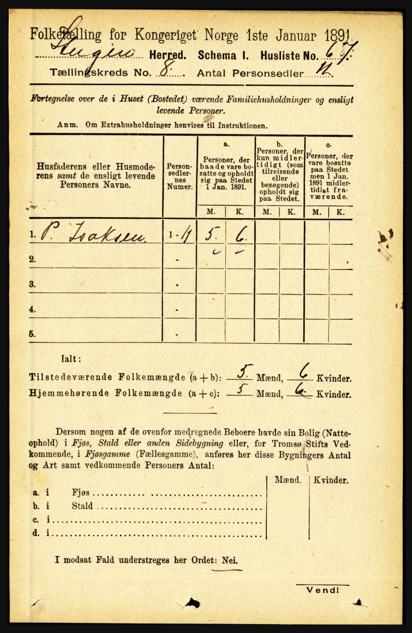 RA, 1891 census for 1848 Steigen, 1891, p. 2602