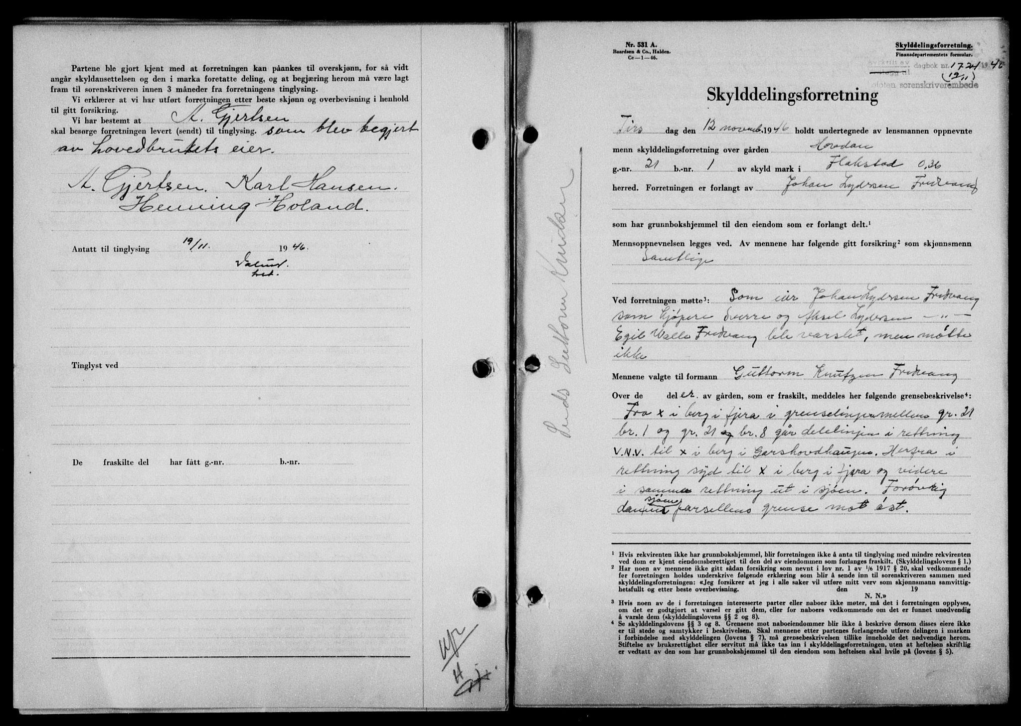 Lofoten sorenskriveri, SAT/A-0017/1/2/2C/L0015a: Mortgage book no. 15a, 1946-1947, Diary no: : 1724/1946
