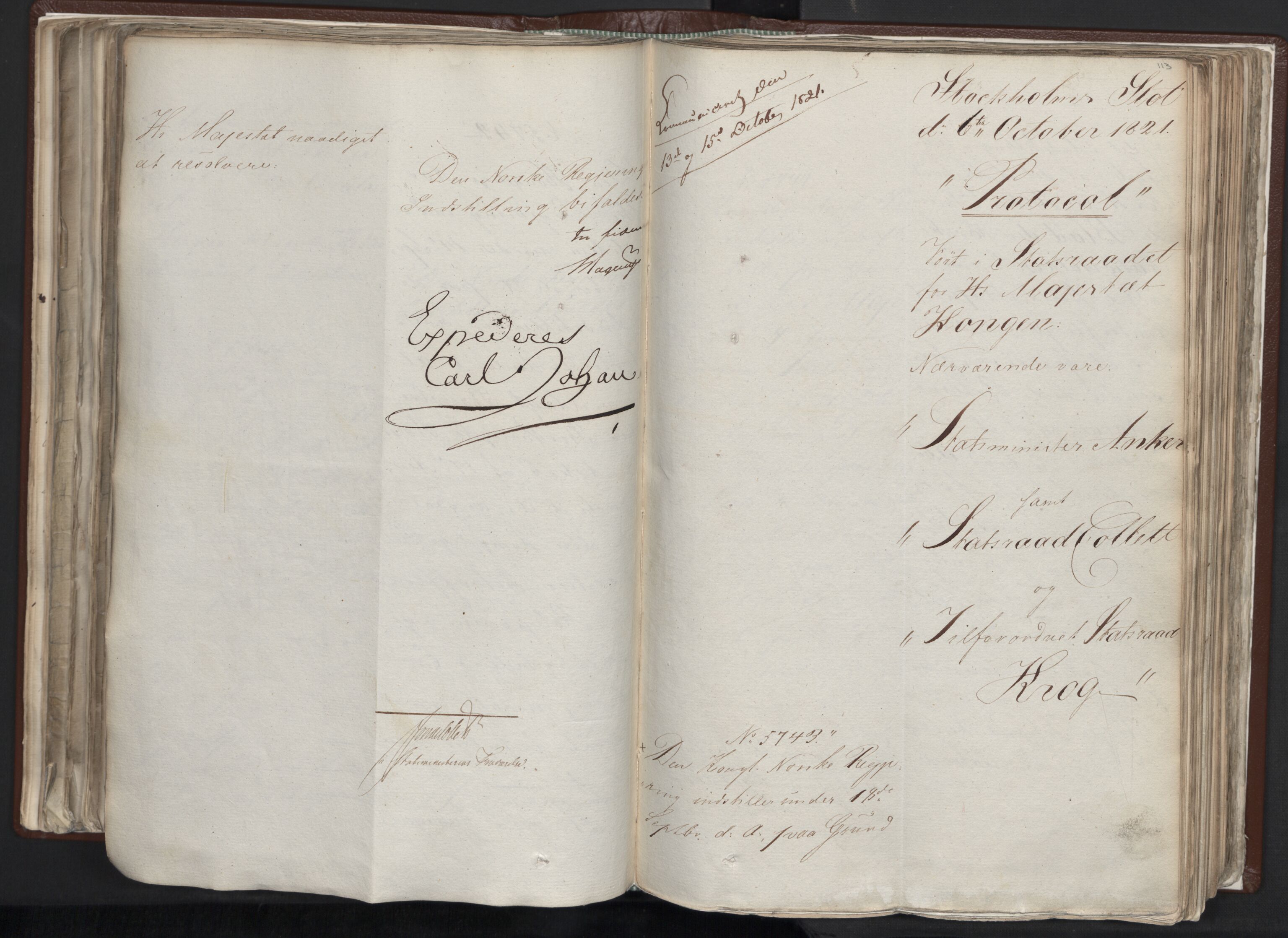 Statsrådssekretariatet, AV/RA-S-1001/A/Ab/L0012: Kgl. res. nr. 5679-6008 II, 1821, p. 112b-113a