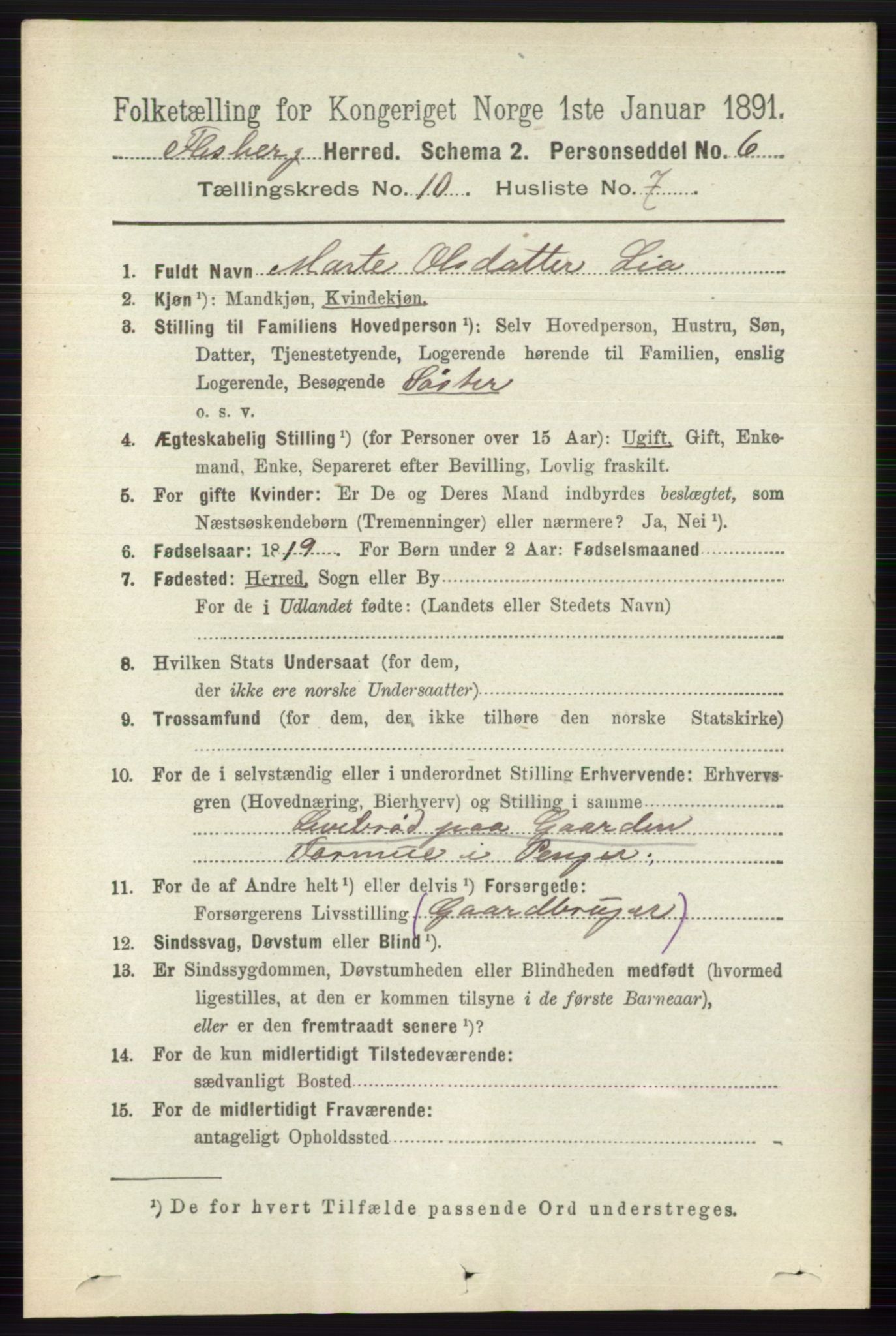 RA, 1891 census for 0631 Flesberg, 1891, p. 1696