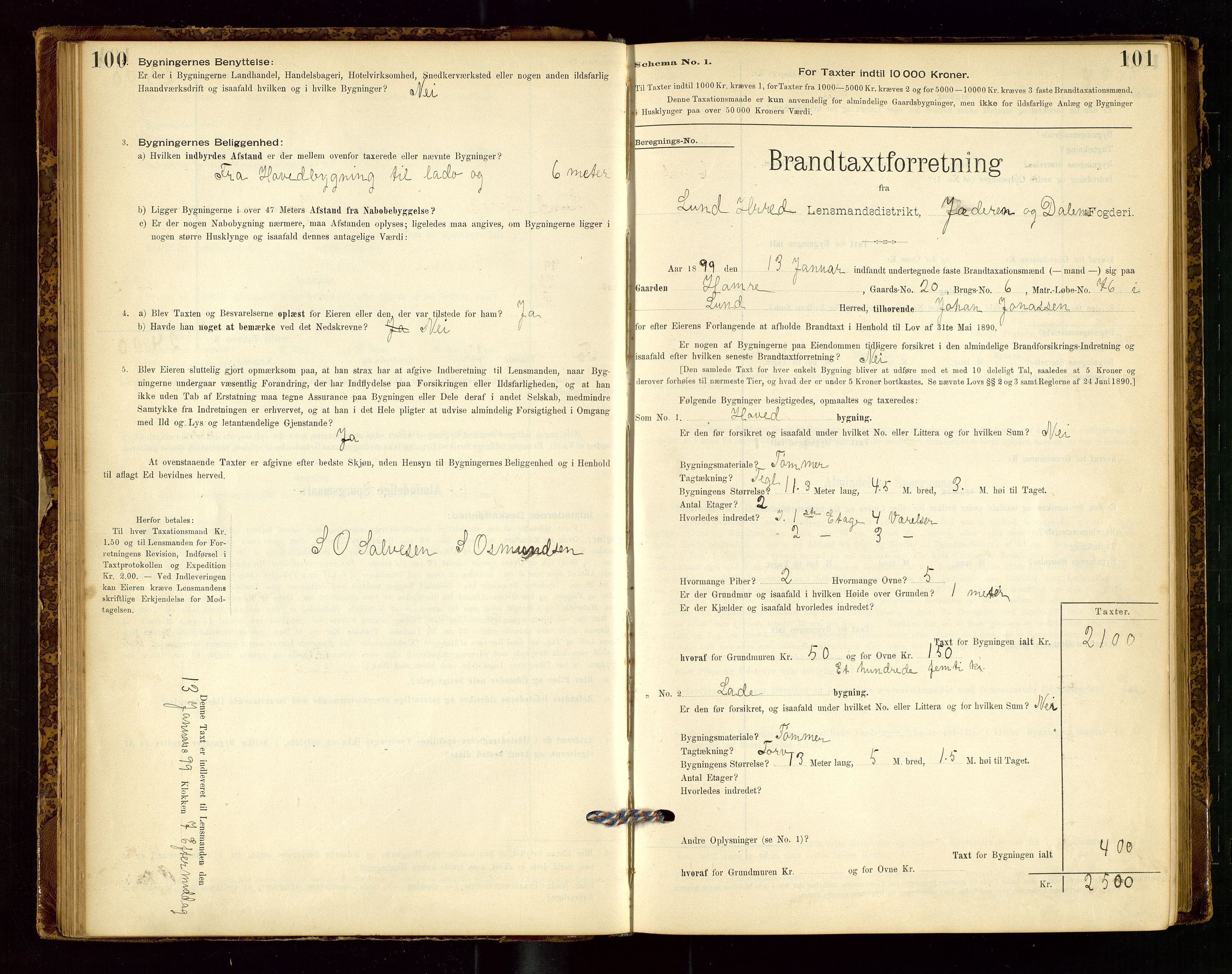 Lund lensmannskontor, SAST/A-100303/Gob/L0001: "Brandtakstprotokol", 1894-1907, p. 100-101