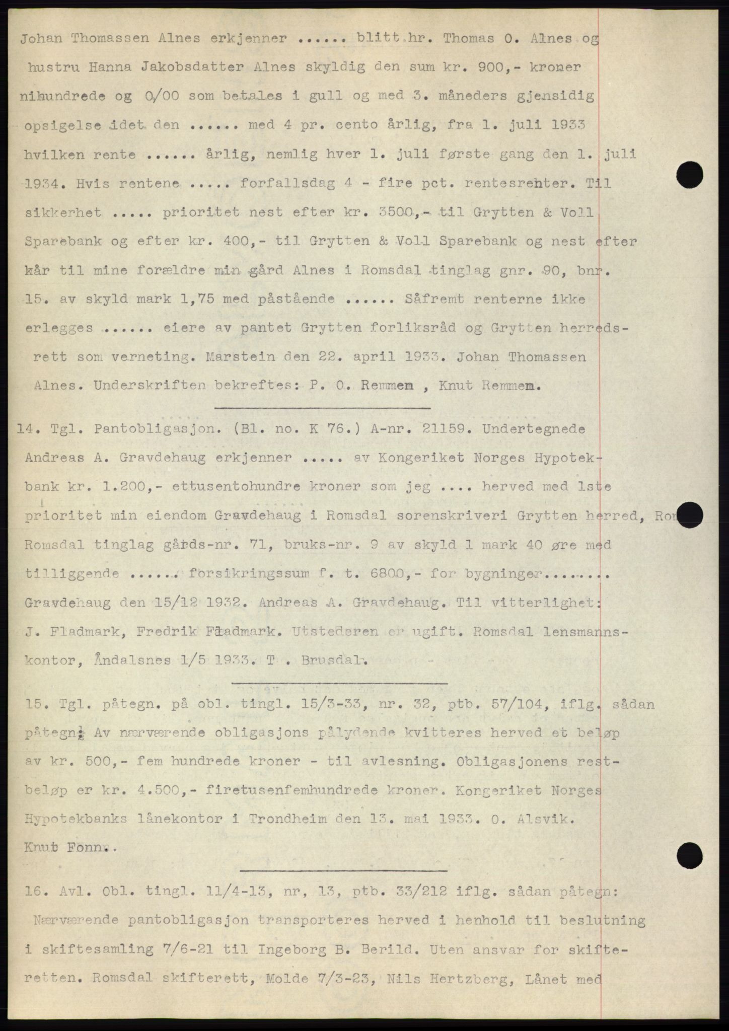 Romsdal sorenskriveri, AV/SAT-A-4149/1/2/2C/L0063: Mortgage book no. 57, 1933-1933, Deed date: 15.05.1933