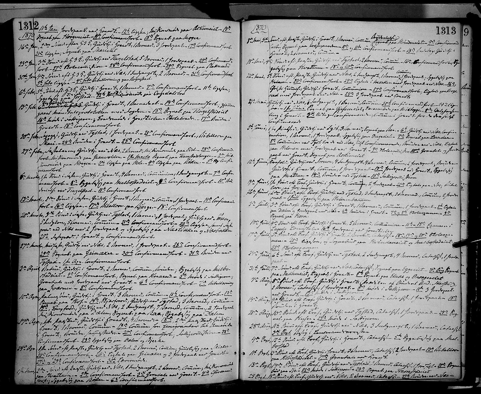 Gran prestekontor, AV/SAH-PREST-112/H/Ha/Haa/L0012: Parish register (official) no. 12, 1856-1874, p. 1312-1313