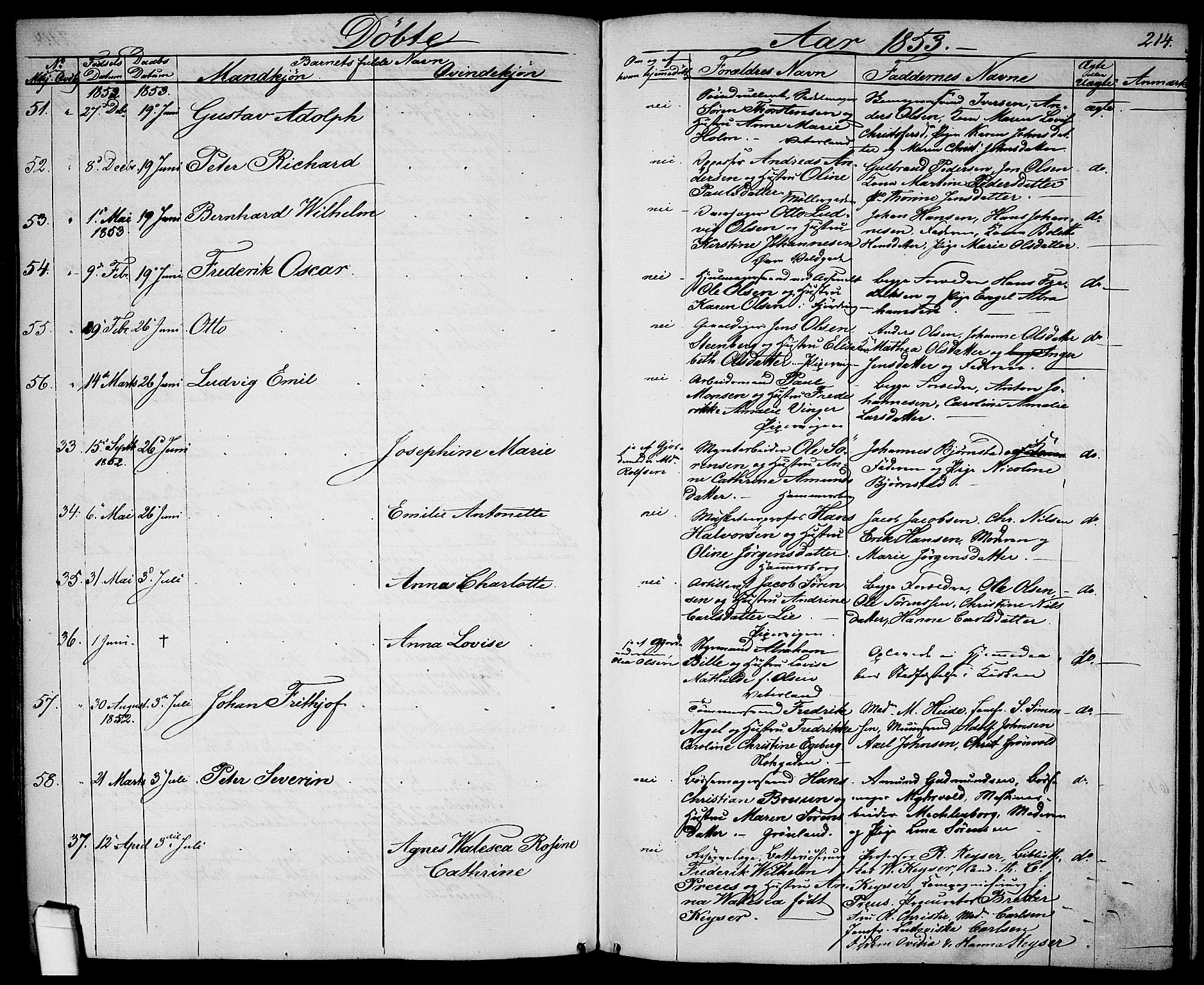 Garnisonsmenigheten Kirkebøker, SAO/A-10846/G/Ga/L0005: Parish register (copy) no. 5, 1841-1860, p. 214