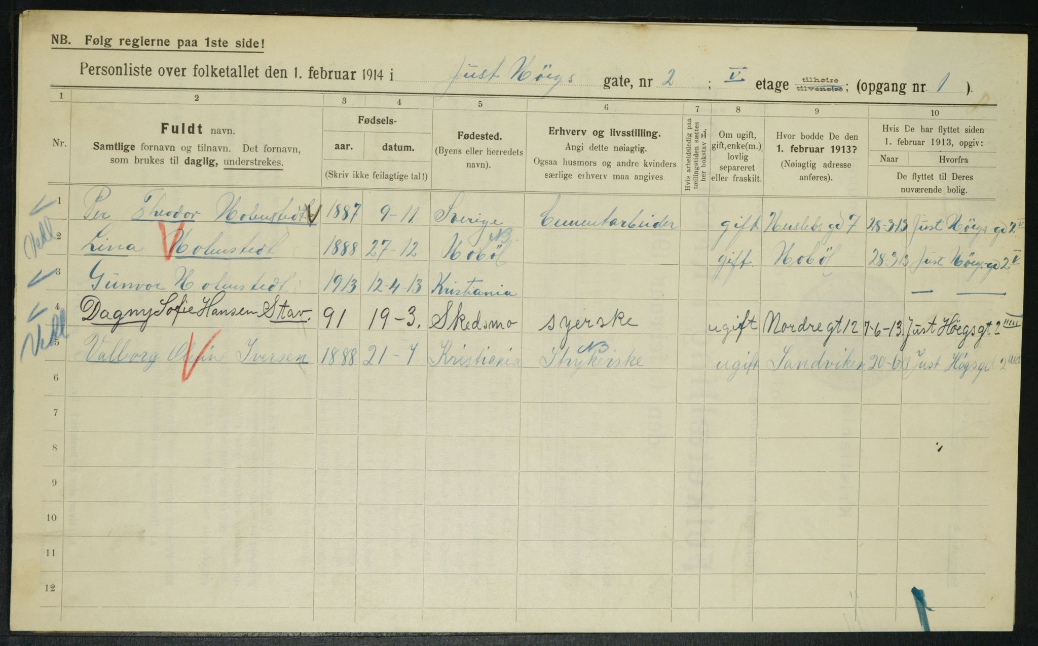 OBA, Municipal Census 1914 for Kristiania, 1914, p. 47652