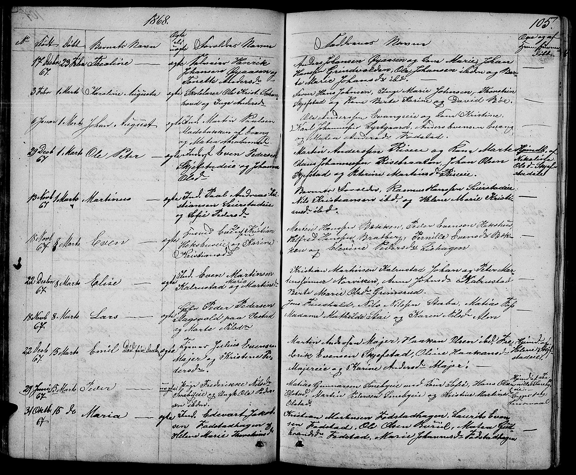 Østre Toten prestekontor, AV/SAH-PREST-104/H/Ha/Hab/L0004: Parish register (copy) no. 4, 1858-1886, p. 105