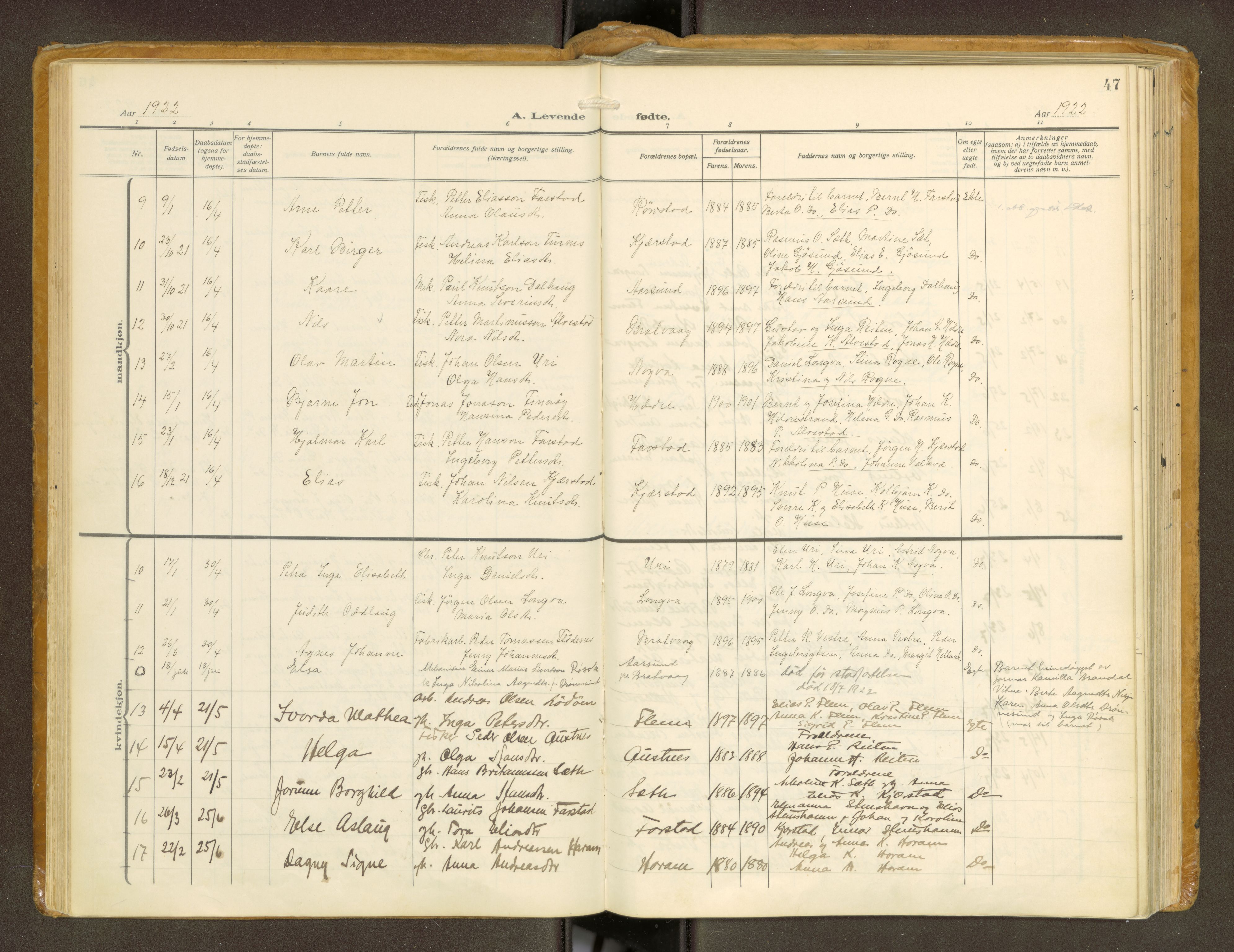 Ministerialprotokoller, klokkerbøker og fødselsregistre - Møre og Romsdal, AV/SAT-A-1454/536/L0518: Parish register (official) no. 536A--, 1914-1931, p. 47