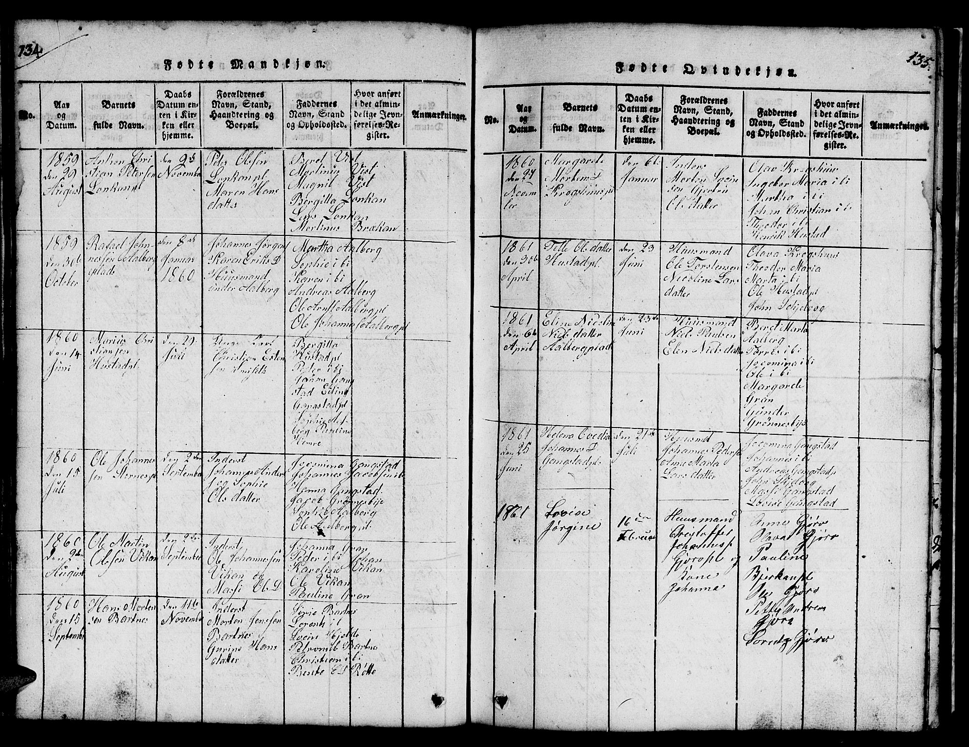 Ministerialprotokoller, klokkerbøker og fødselsregistre - Nord-Trøndelag, SAT/A-1458/732/L0317: Parish register (copy) no. 732C01, 1816-1881, p. 134-135