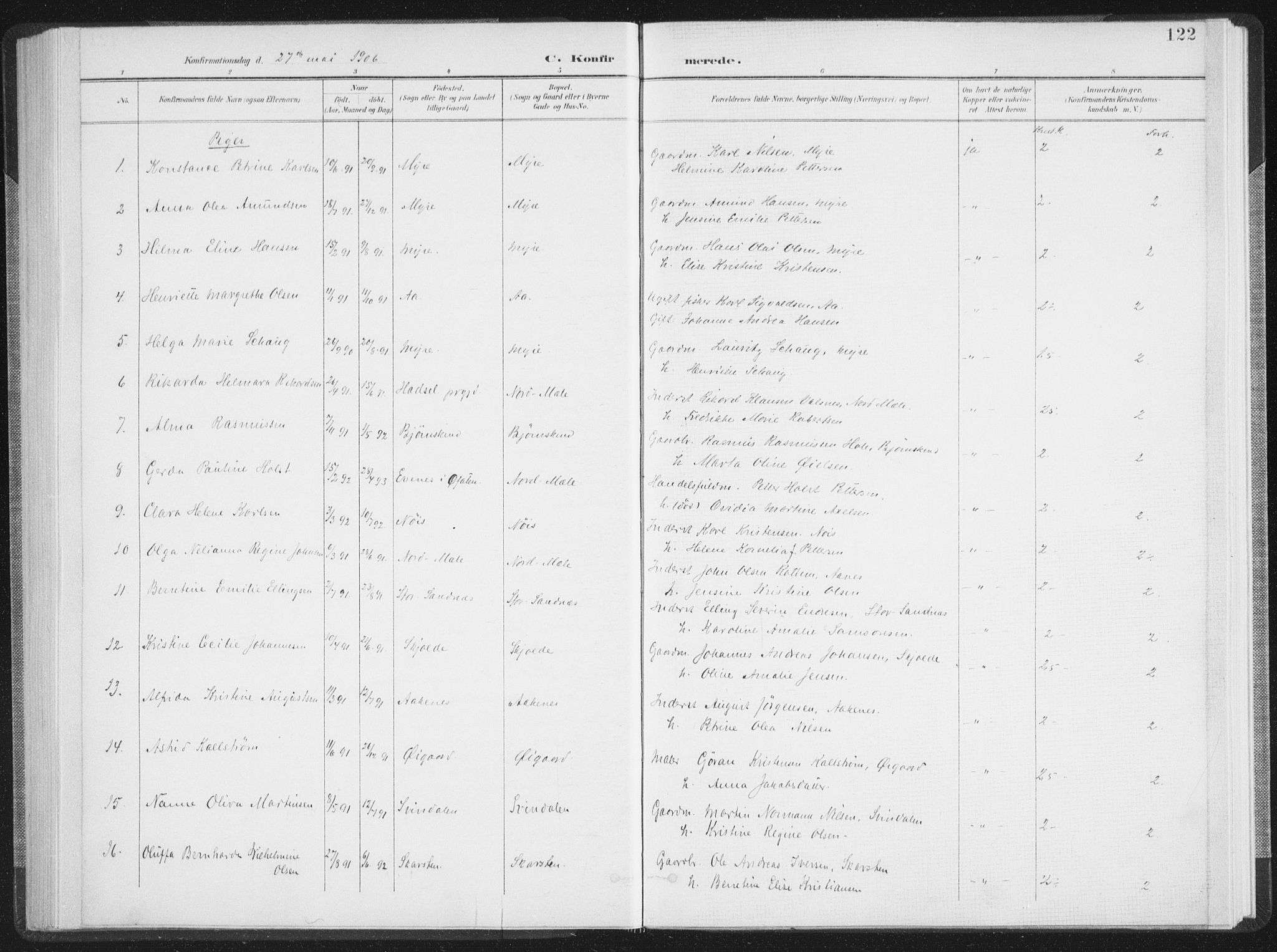 Ministerialprotokoller, klokkerbøker og fødselsregistre - Nordland, AV/SAT-A-1459/897/L1400: Parish register (official) no. 897A07, 1897-1908, p. 122