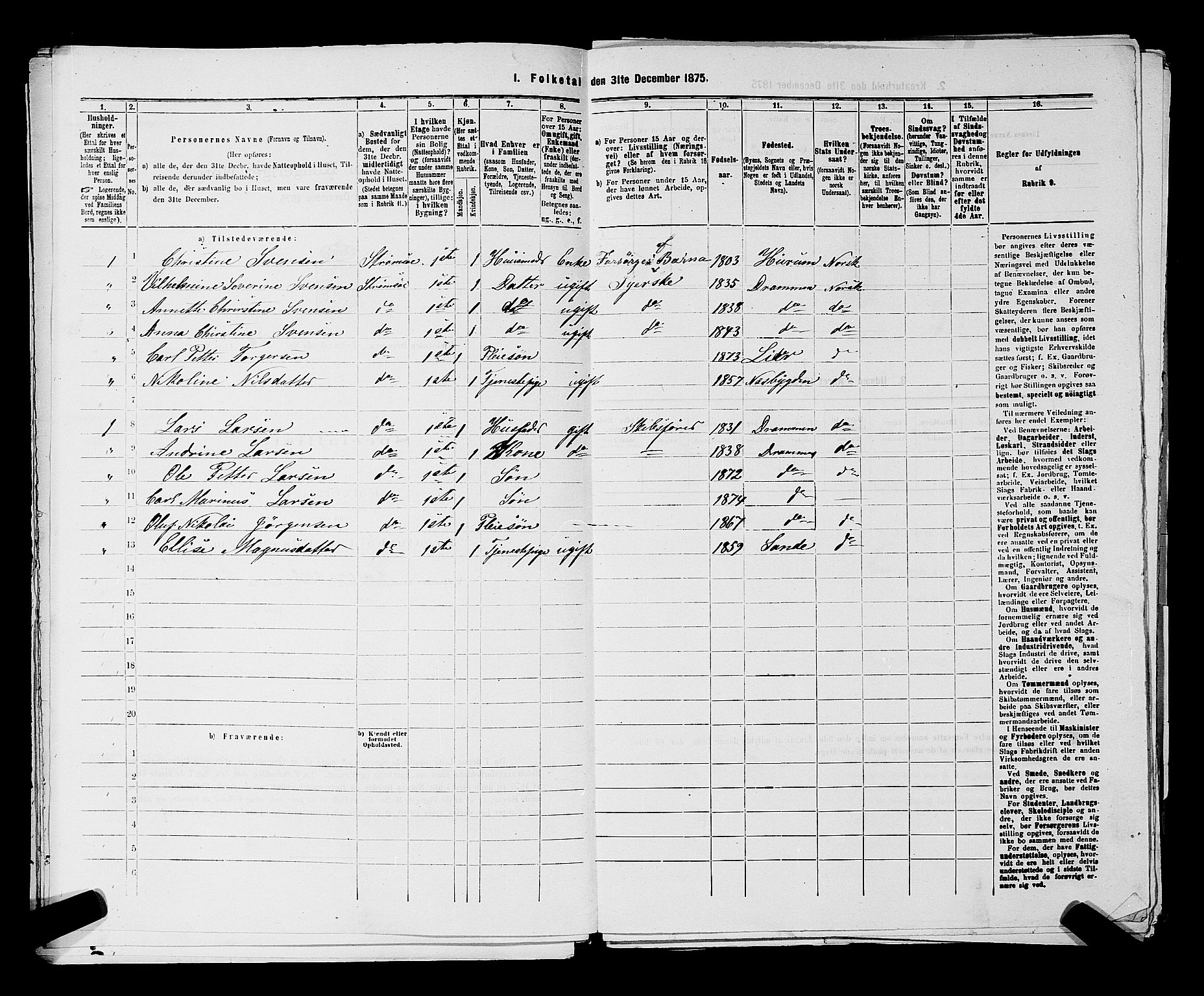 SAKO, 1875 census for 0602 Drammen, 1875, p. 2862