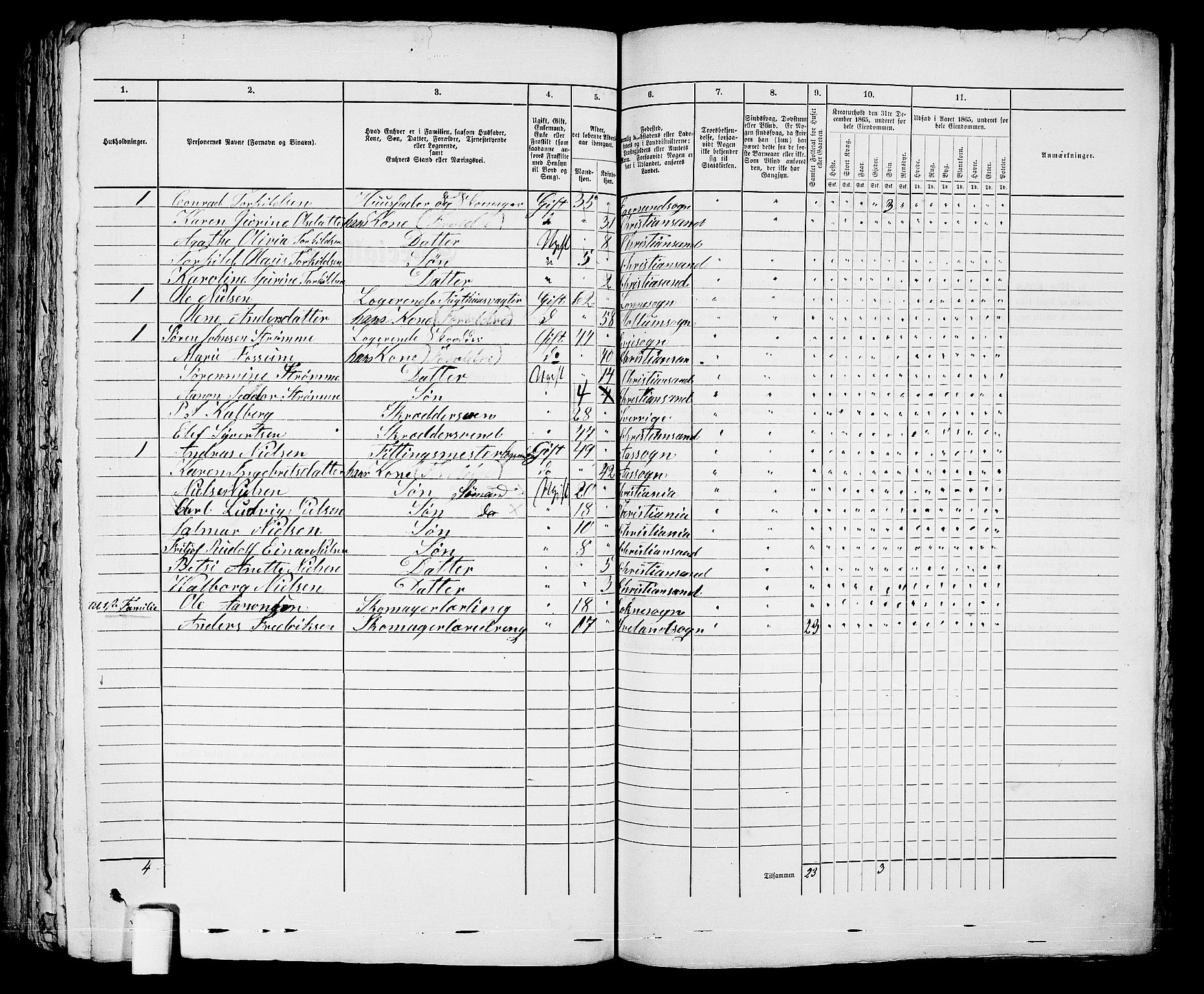 RA, 1865 census for Kristiansand, 1865, p. 412