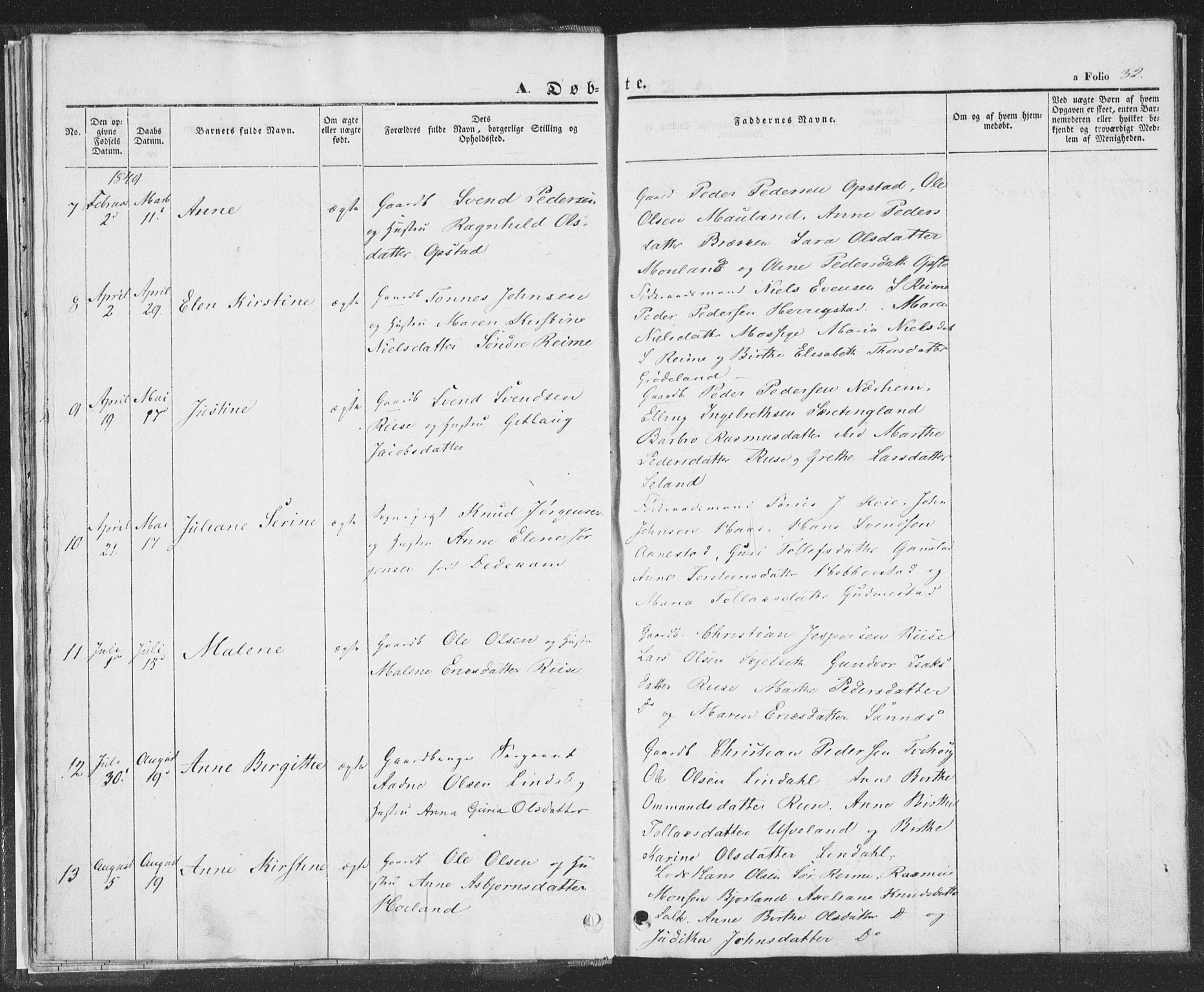 Hå sokneprestkontor, AV/SAST-A-101801/001/30BA/L0006: Parish register (official) no. A 5, 1842-1853, p. 32