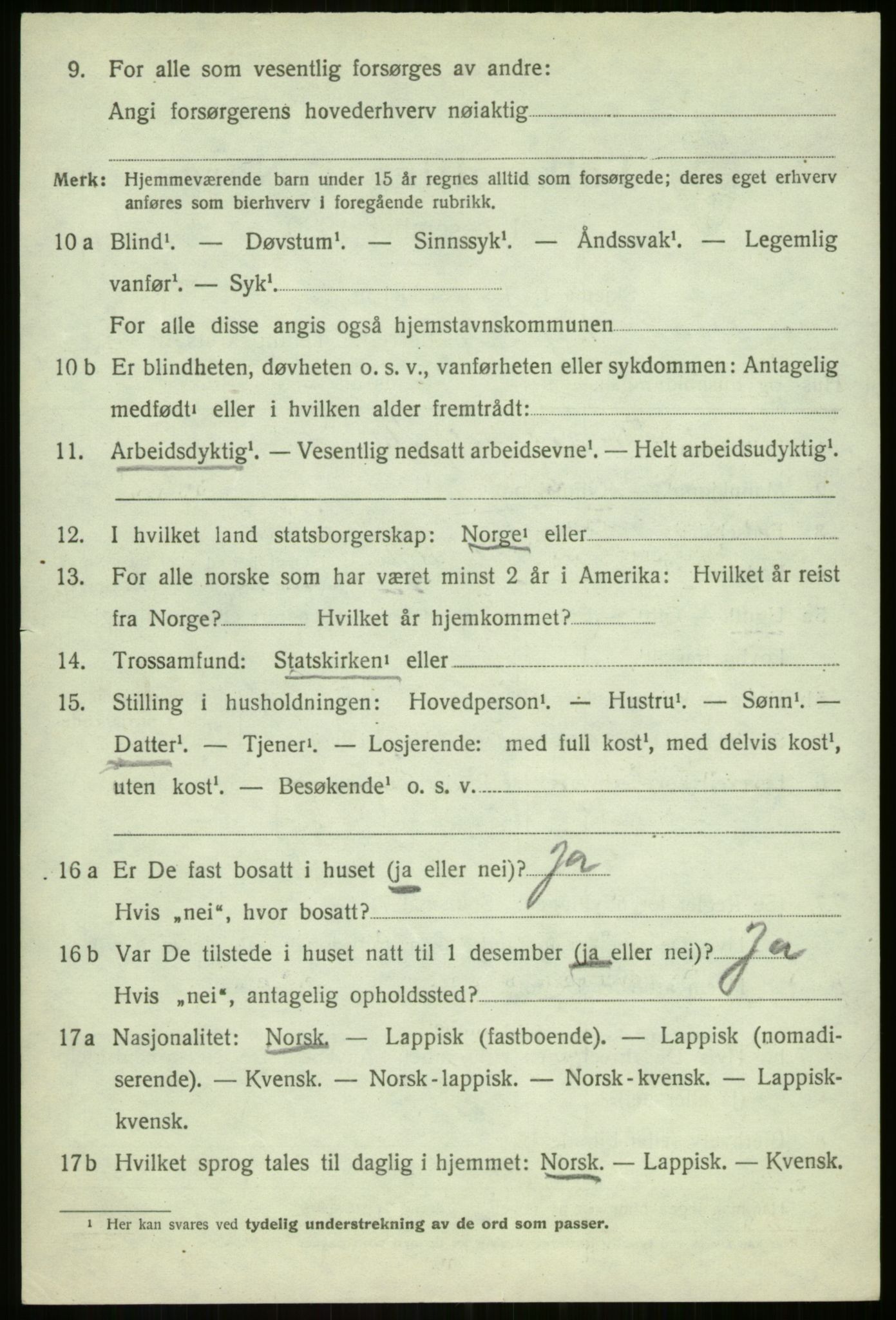 SATØ, 1920 census for Malangen, 1920, p. 3130