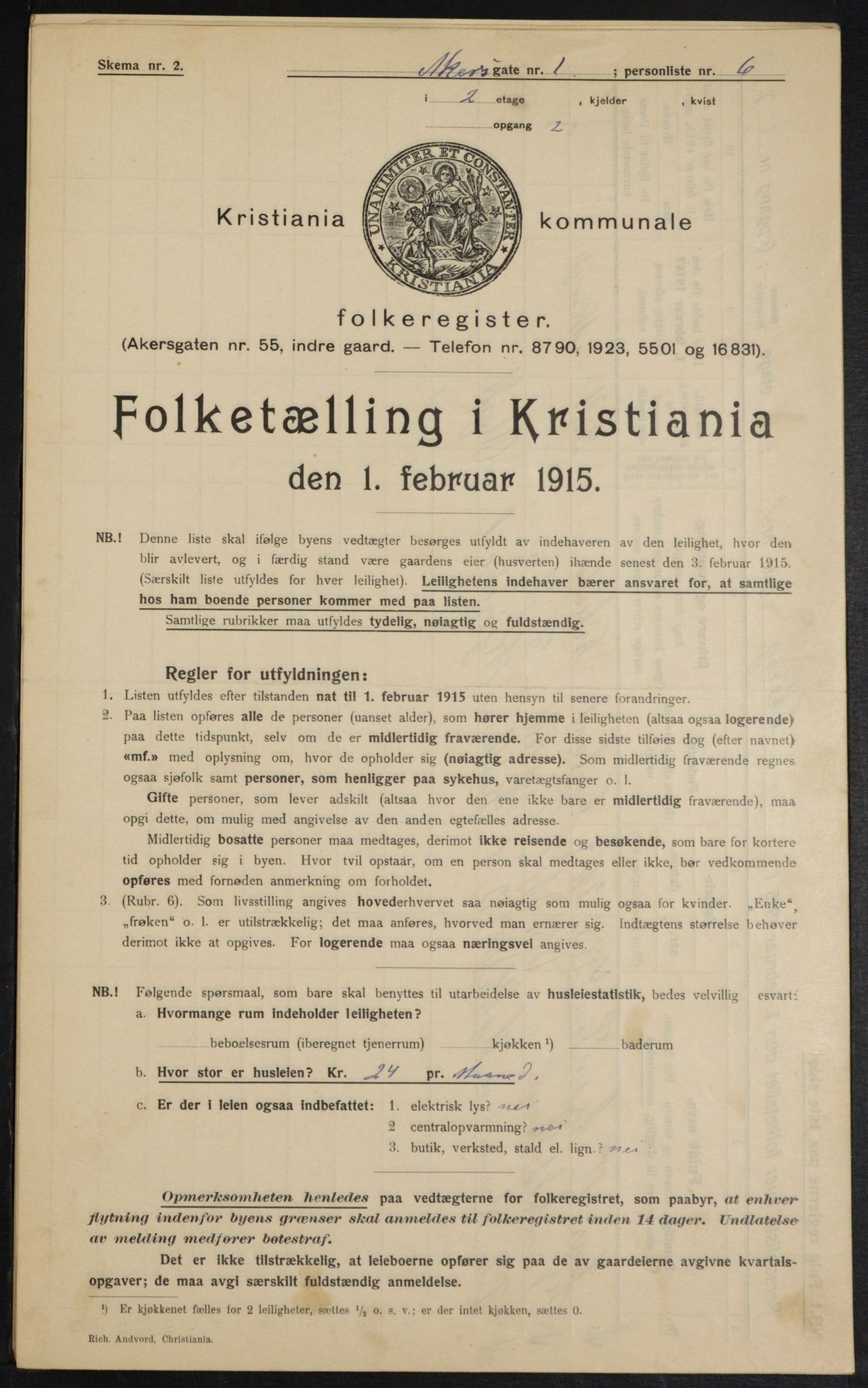 OBA, Municipal Census 1915 for Kristiania, 1915, p. 318