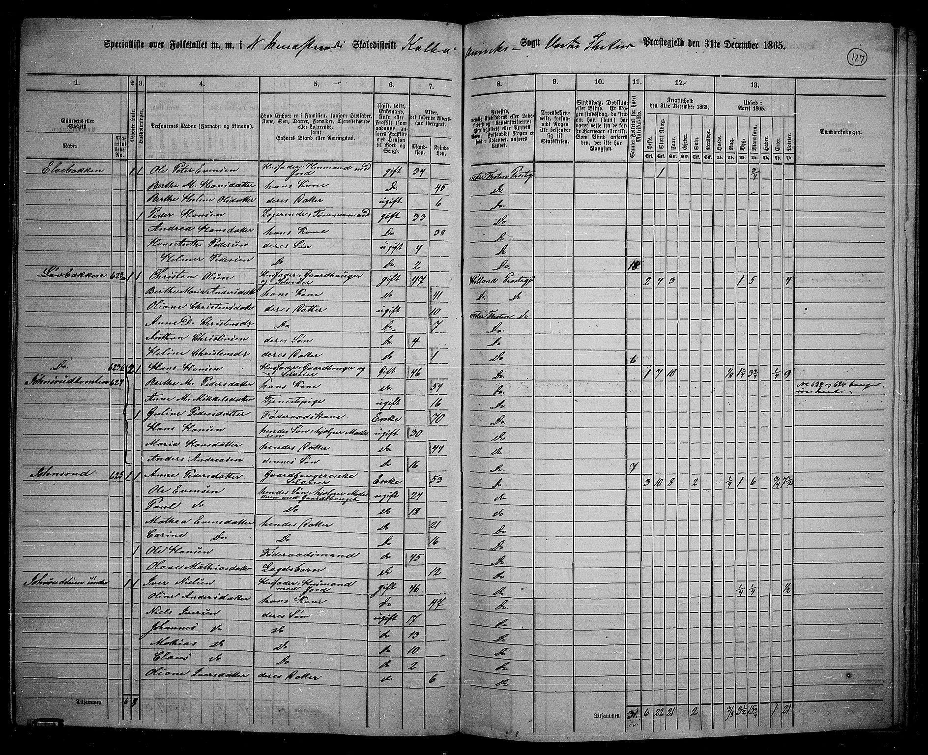 RA, 1865 census for Vestre Toten, 1865, p. 276