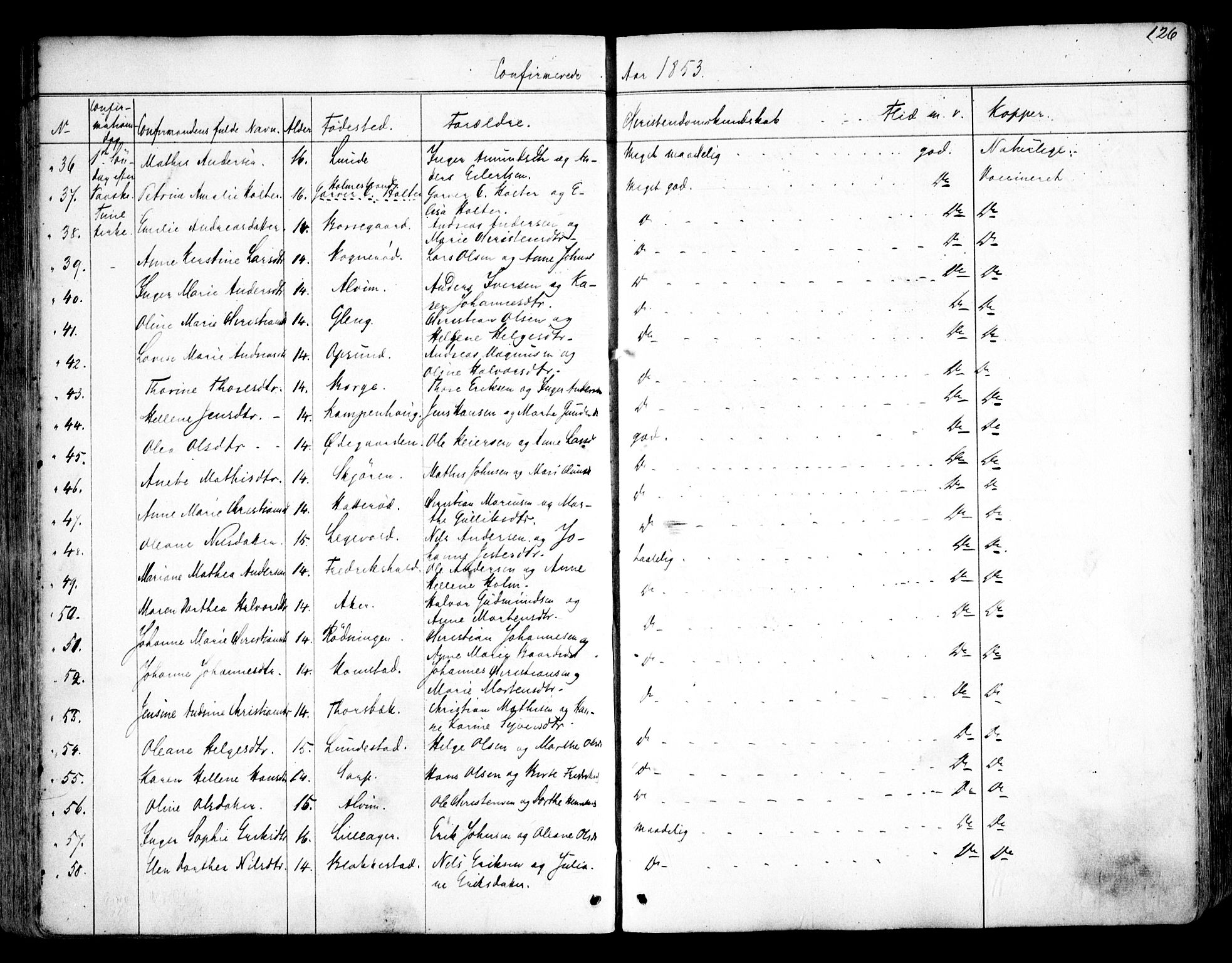 Tune prestekontor Kirkebøker, SAO/A-2007/F/Fa/L0011: Parish register (official) no. 11, 1852-1856, p. 126
