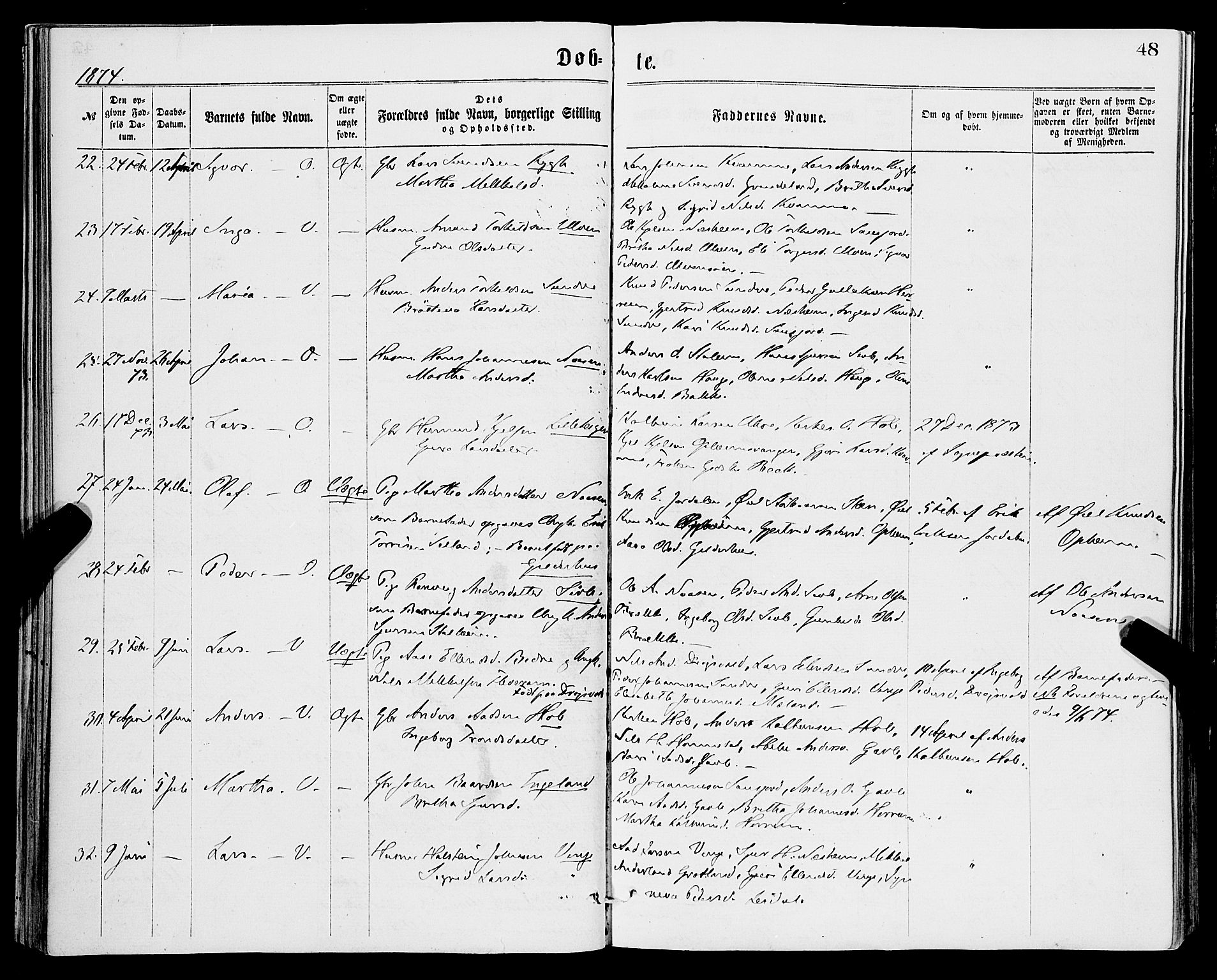 Vossestrand Sokneprestembete, AV/SAB-A-79101/H/Haa: Parish register (official) no. A 1, 1866-1877, p. 48