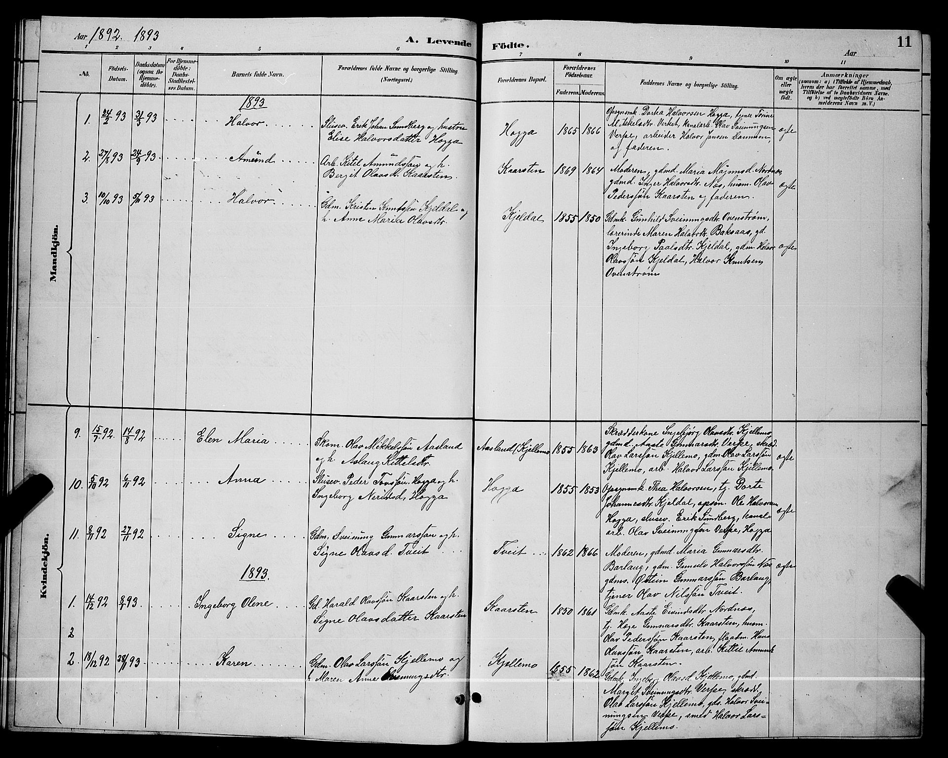 Lunde kirkebøker, AV/SAKO-A-282/G/Gb/L0002: Parish register (copy) no. II 2, 1888-1895, p. 11