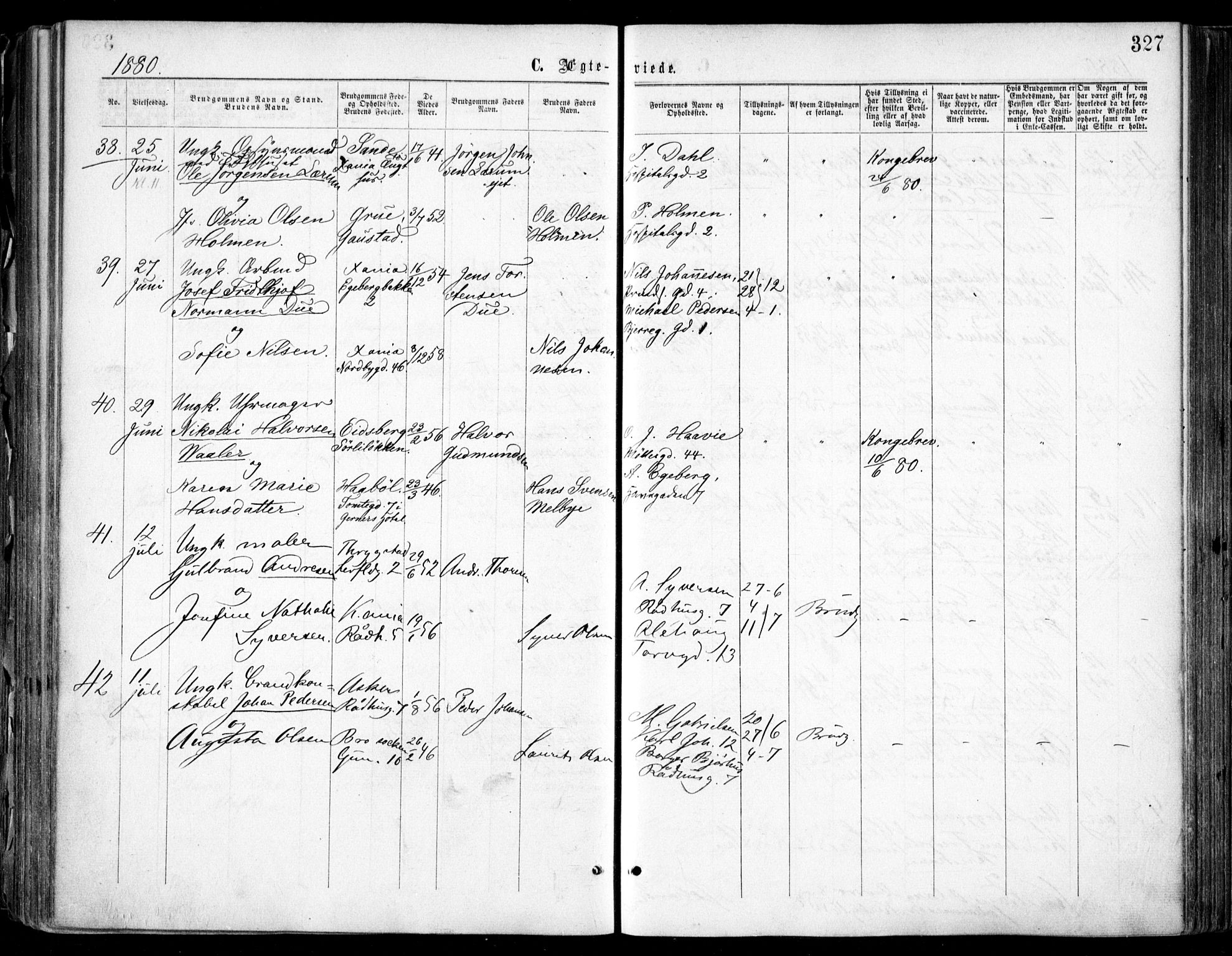 Oslo domkirke Kirkebøker, SAO/A-10752/F/Fa/L0021: Parish register (official) no. 21, 1865-1884, p. 327