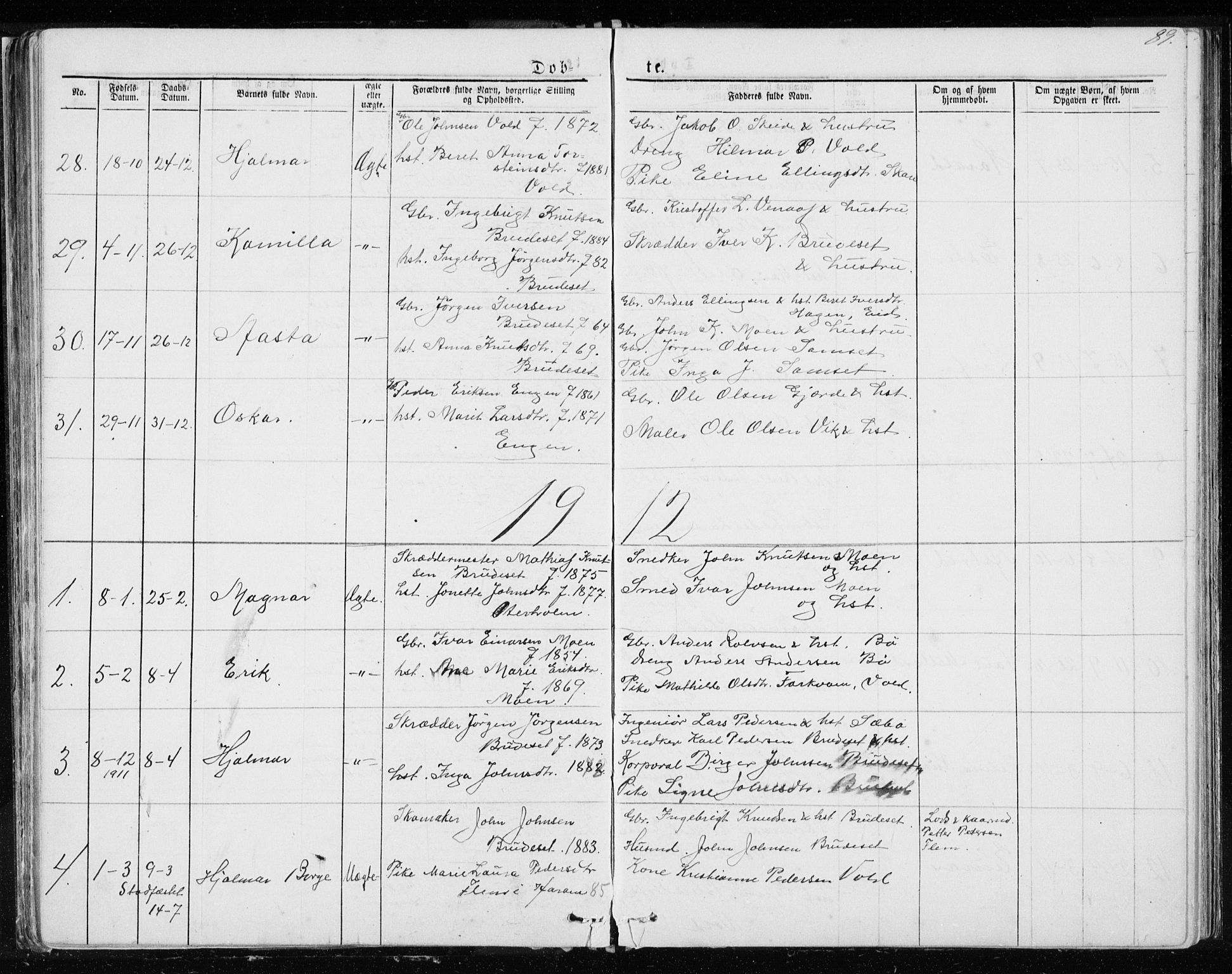 Ministerialprotokoller, klokkerbøker og fødselsregistre - Møre og Romsdal, SAT/A-1454/543/L0564: Parish register (copy) no. 543C02, 1867-1915, p. 89