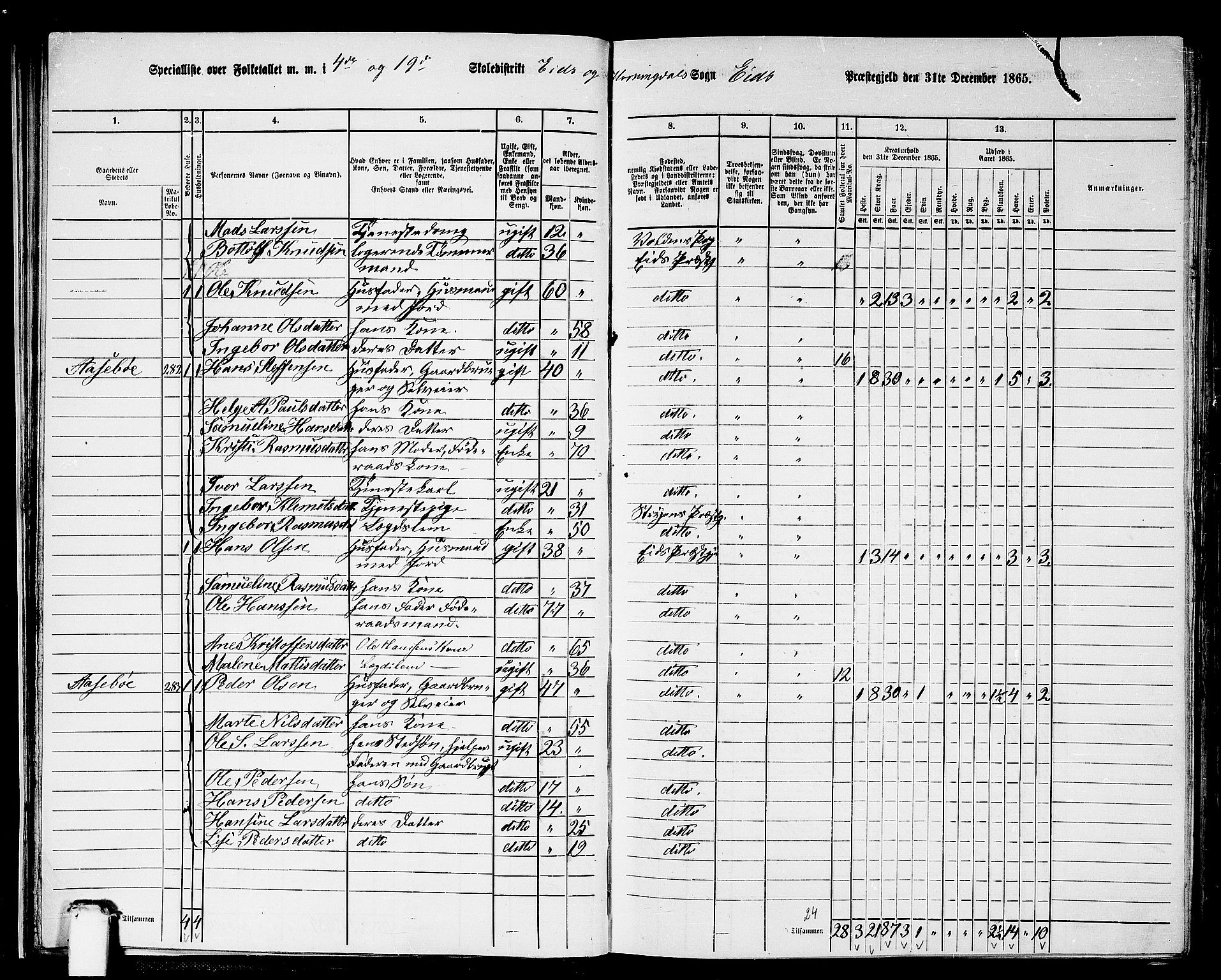 RA, 1865 census for Eid, 1865, p. 30