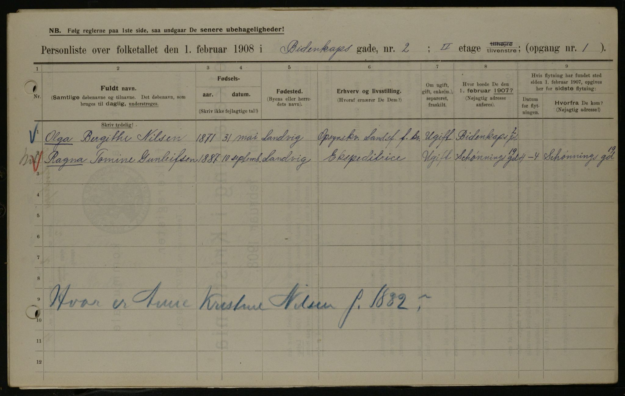 OBA, Municipal Census 1908 for Kristiania, 1908, p. 4690