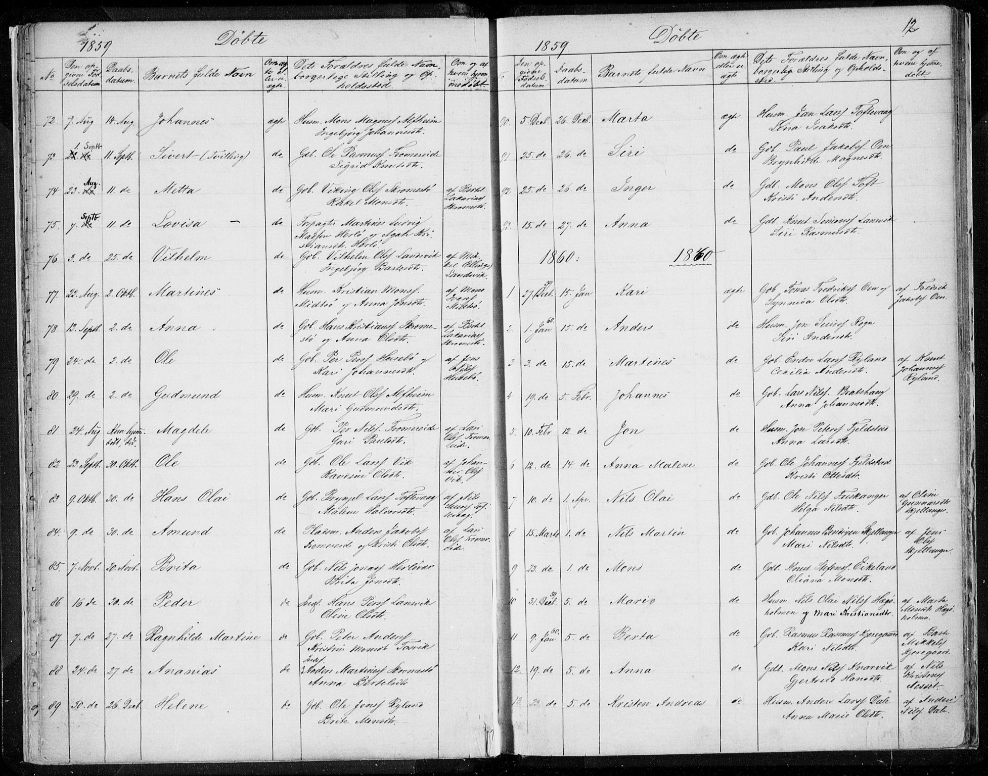 Herdla Sokneprestembete, SAB/A-75701/H/Haa: Parish register (official) no. A 1, 1855-1869, p. 12