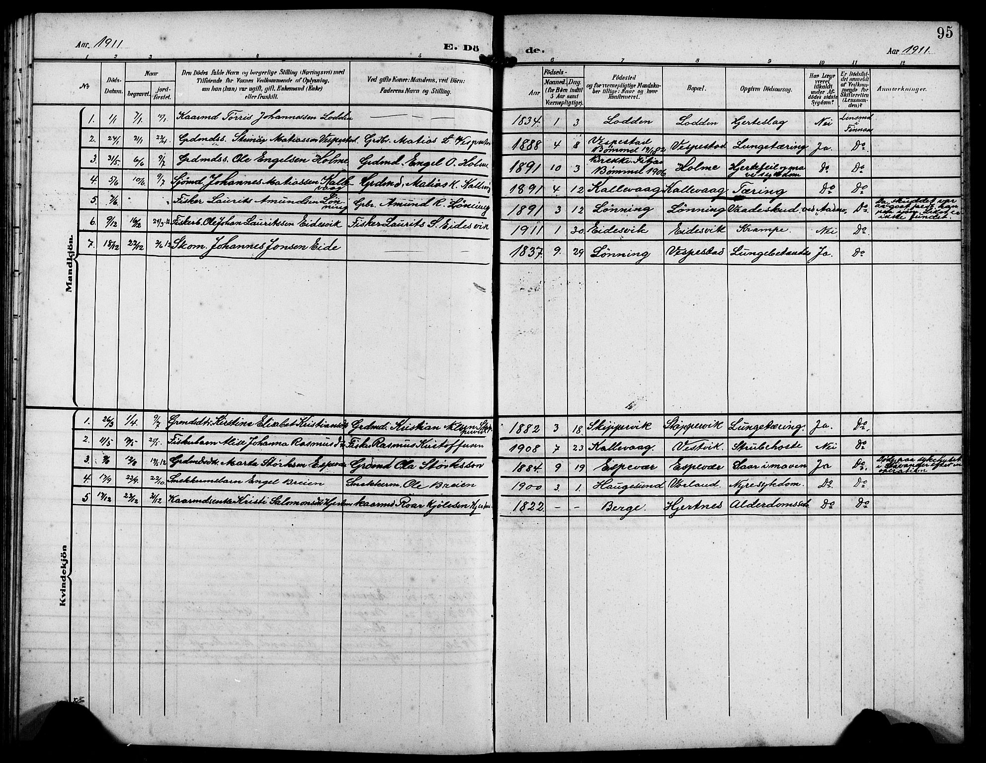 Finnås sokneprestembete, AV/SAB-A-99925/H/Ha/Hab/Habc/L0003: Parish register (copy) no. C 3, 1907-1917, p. 95