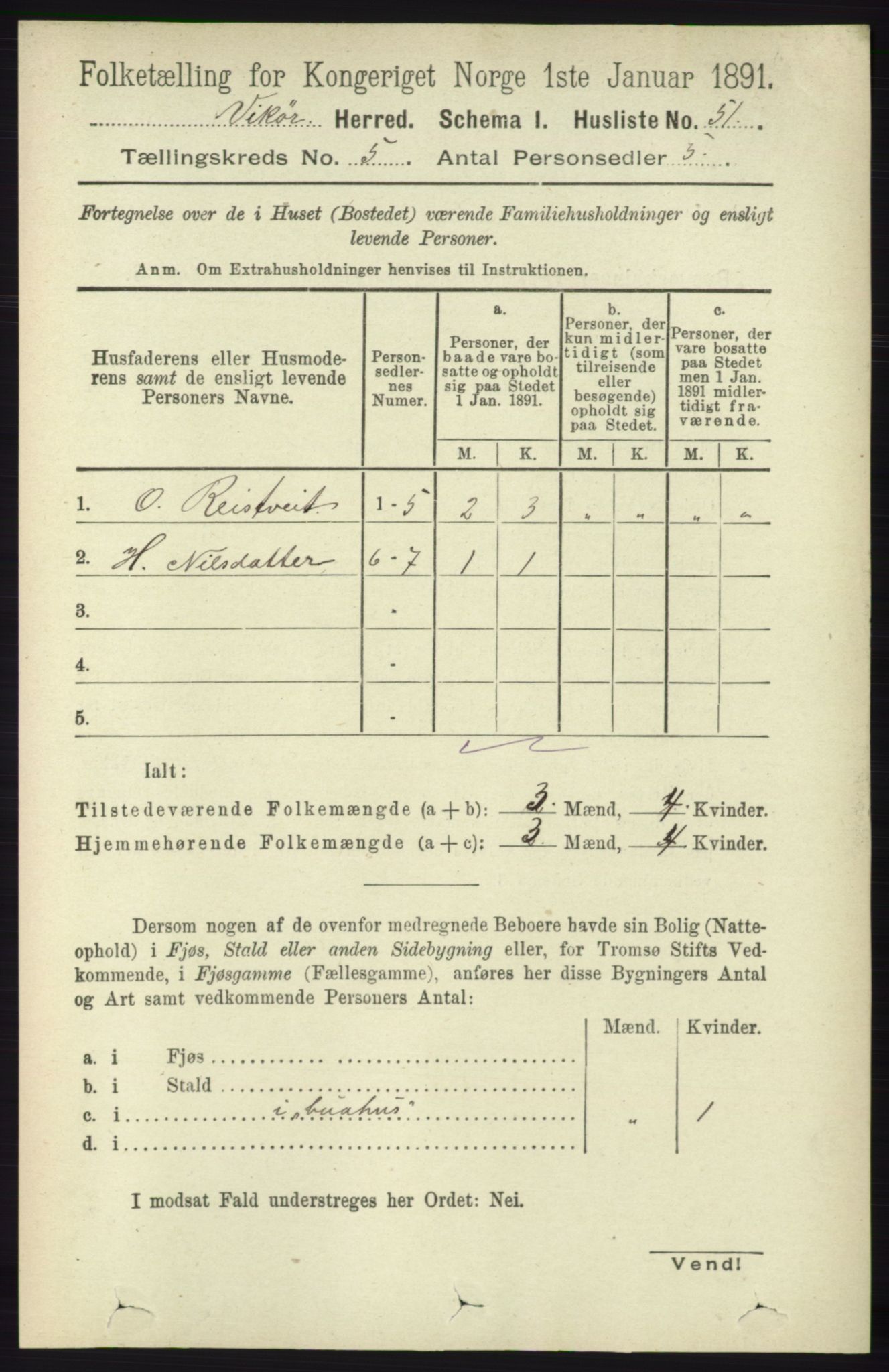 RA, 1891 census for 1238 Vikør, 1891, p. 1408