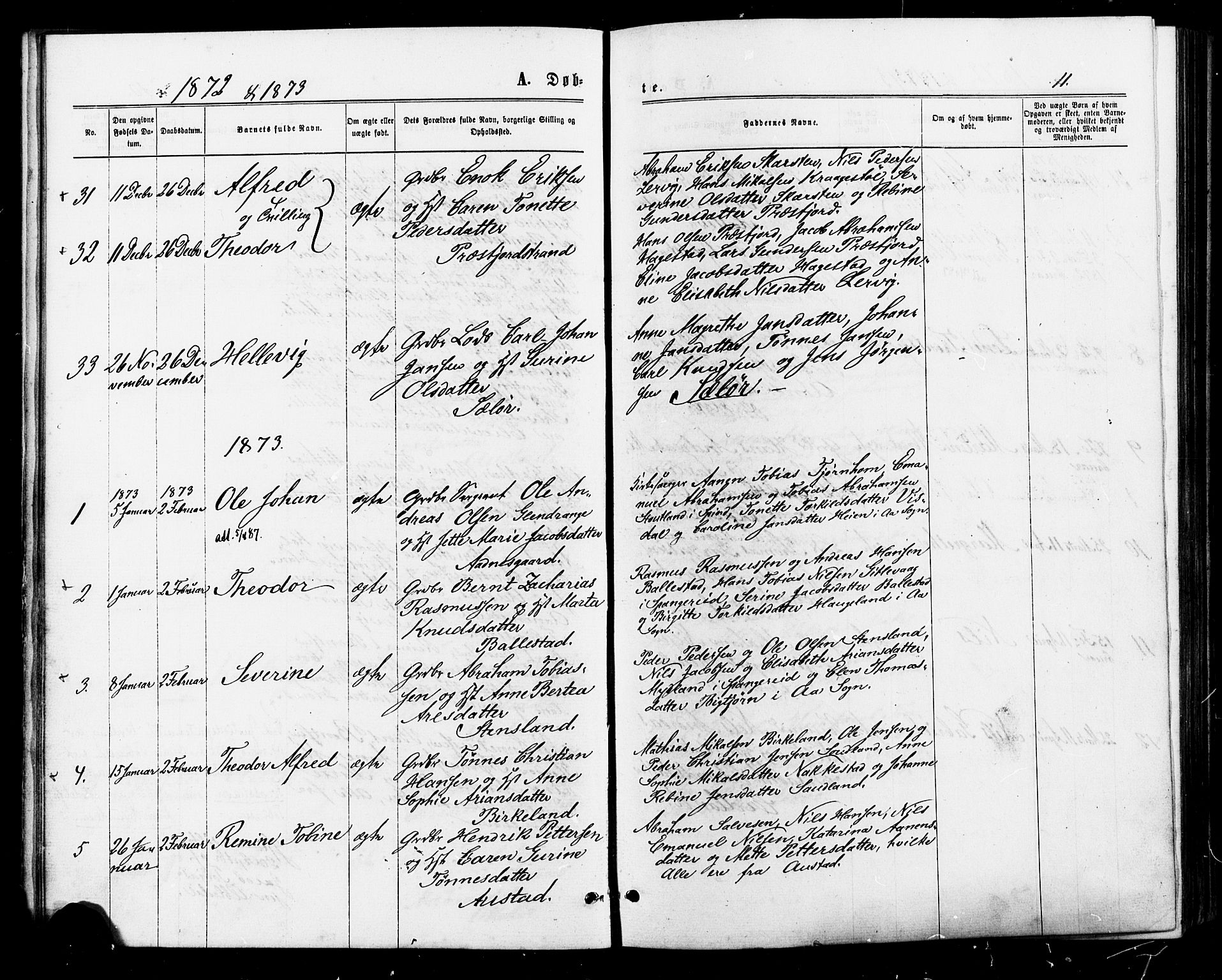 Lyngdal sokneprestkontor, AV/SAK-1111-0029/F/Fa/Faa/L0003: Parish register (official) no. A 3, 1871-1882, p. 11