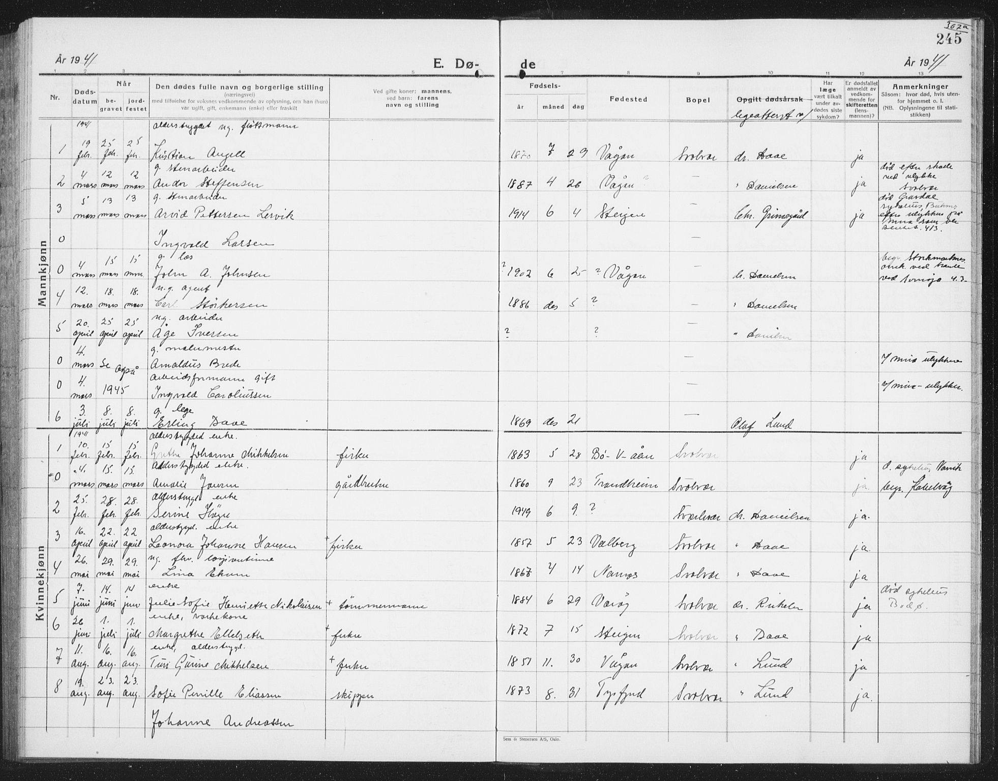 Ministerialprotokoller, klokkerbøker og fødselsregistre - Nordland, SAT/A-1459/877/L1117: Parish register (copy) no. 877C01, 1923-1942, p. 245