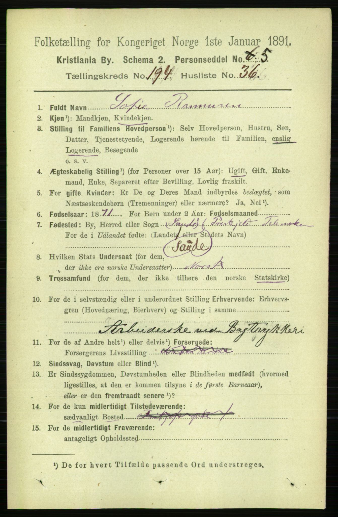 RA, 1891 census for 0301 Kristiania, 1891, p. 117422