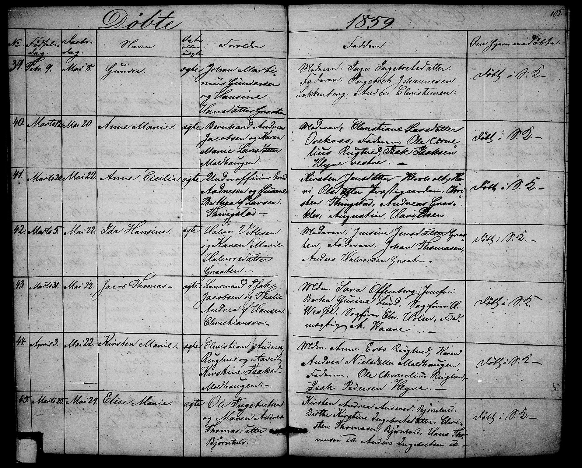 Solum kirkebøker, AV/SAKO-A-306/G/Ga/L0003: Parish register (copy) no. I 3, 1848-1859, p. 105