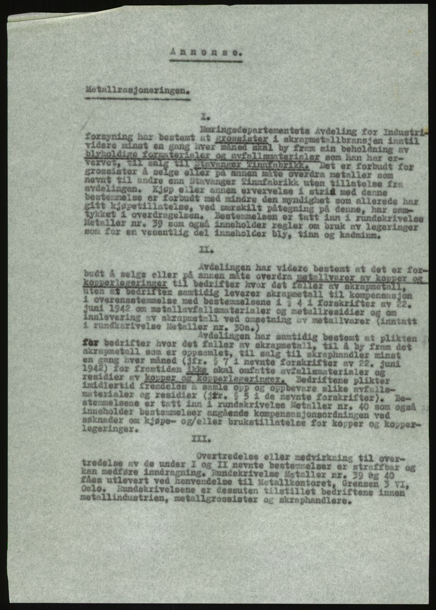 Direktoratet for industriforsyning, Sekretariatet, AV/RA-S-4153/D/Df/L0054: 9. Metallkontoret, 1940-1945, p. 1769