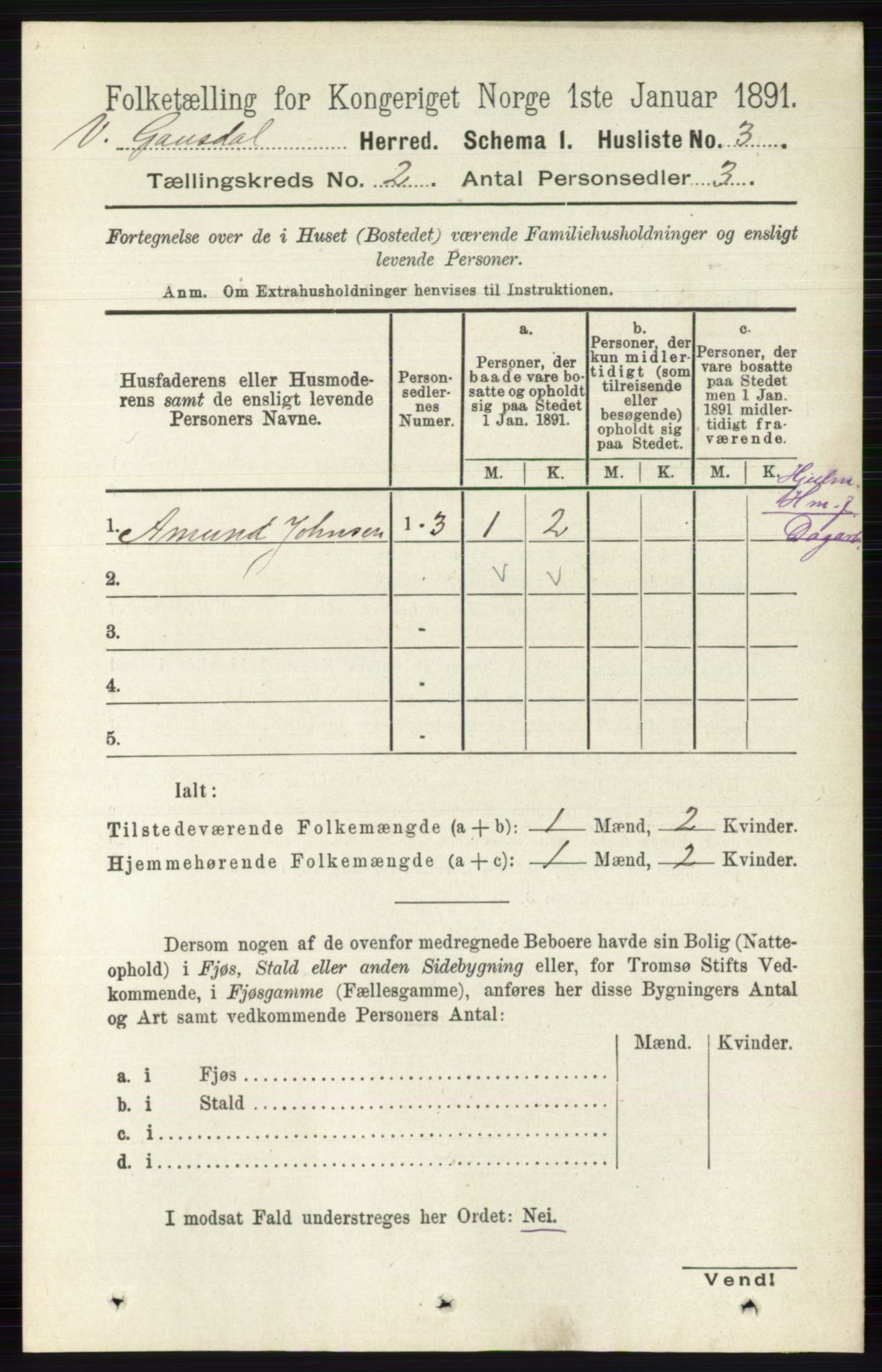 RA, 1891 census for 0523 Vestre Gausdal, 1891, p. 387