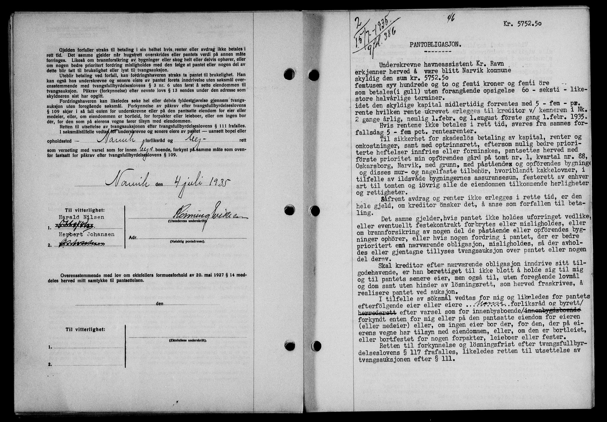 Narvik sorenskriveri, SAT/A-0002/1/2/2C/2Ca/L0011: Mortgage book no. 14, 1935-1937, Deed date: 15.07.1935