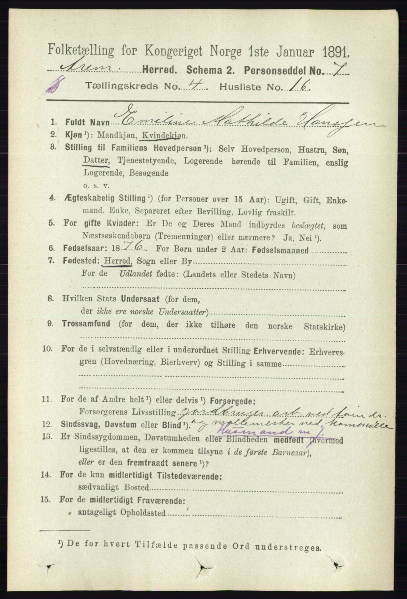 RA, 1891 census for 0118 Aremark, 1891, p. 2025
