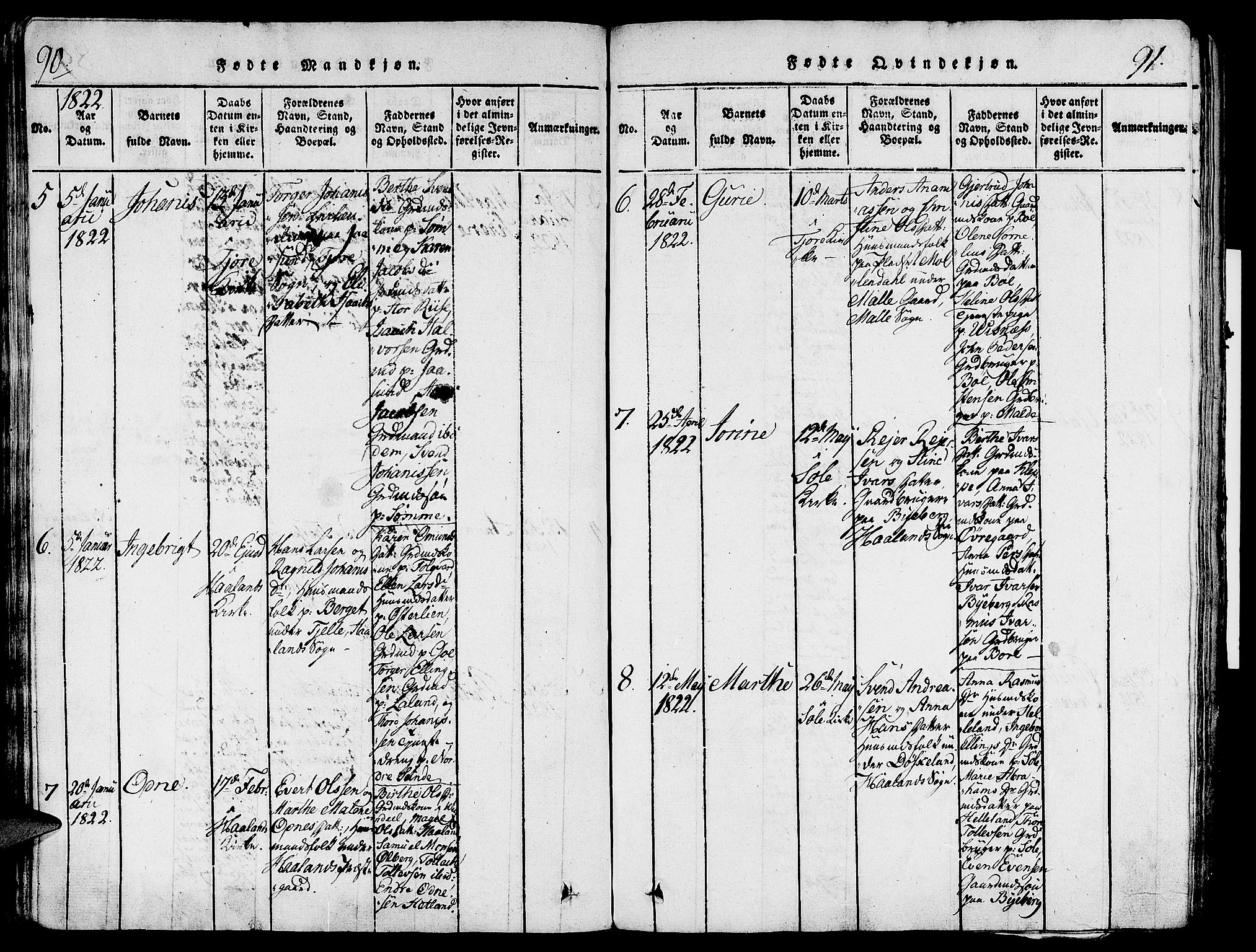 Håland sokneprestkontor, AV/SAST-A-101802/001/30BA/L0004: Parish register (official) no. A 4, 1815-1829, p. 90-91