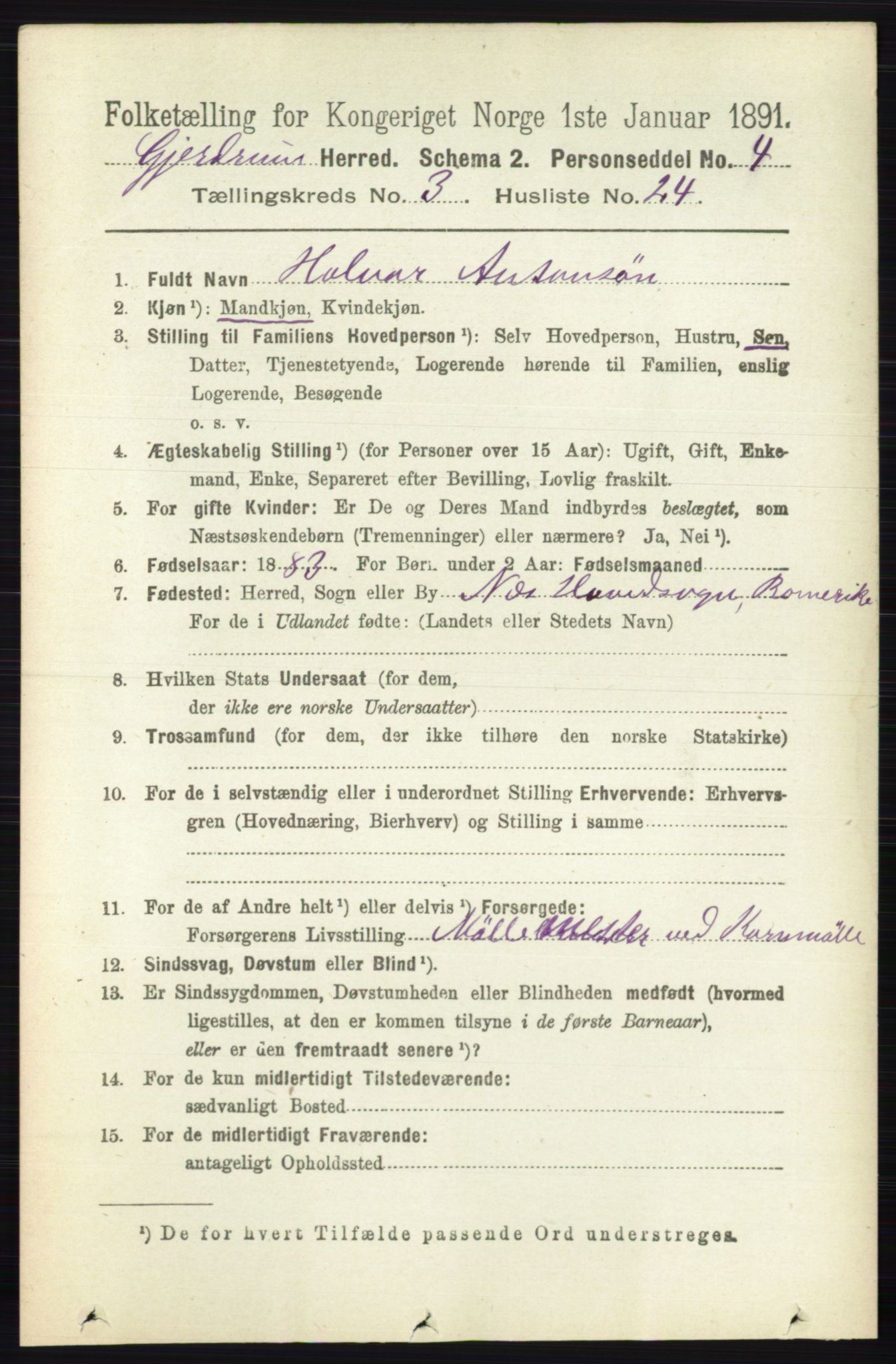 RA, 1891 census for 0234 Gjerdrum, 1891, p. 1391