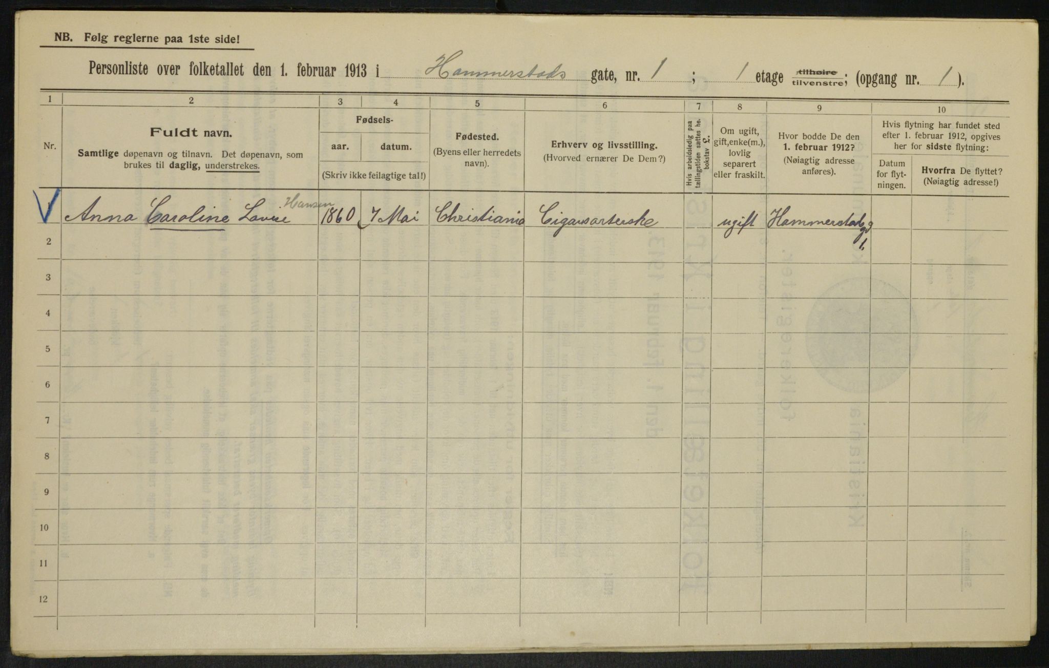 OBA, Municipal Census 1913 for Kristiania, 1913, p. 34596