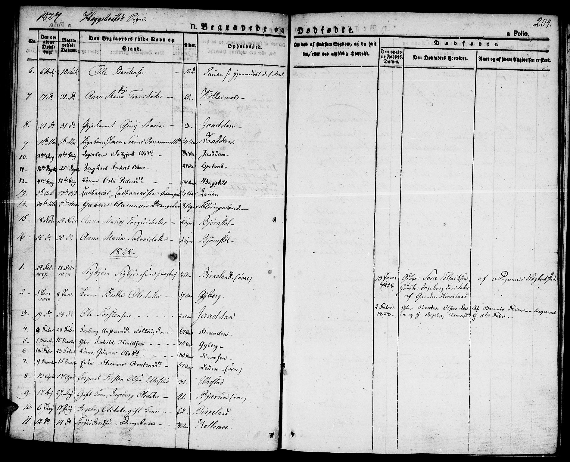 Hægebostad sokneprestkontor, AV/SAK-1111-0024/F/Fa/Faa/L0003: Parish register (official) no. A 3 /1, 1825-1834, p. 204